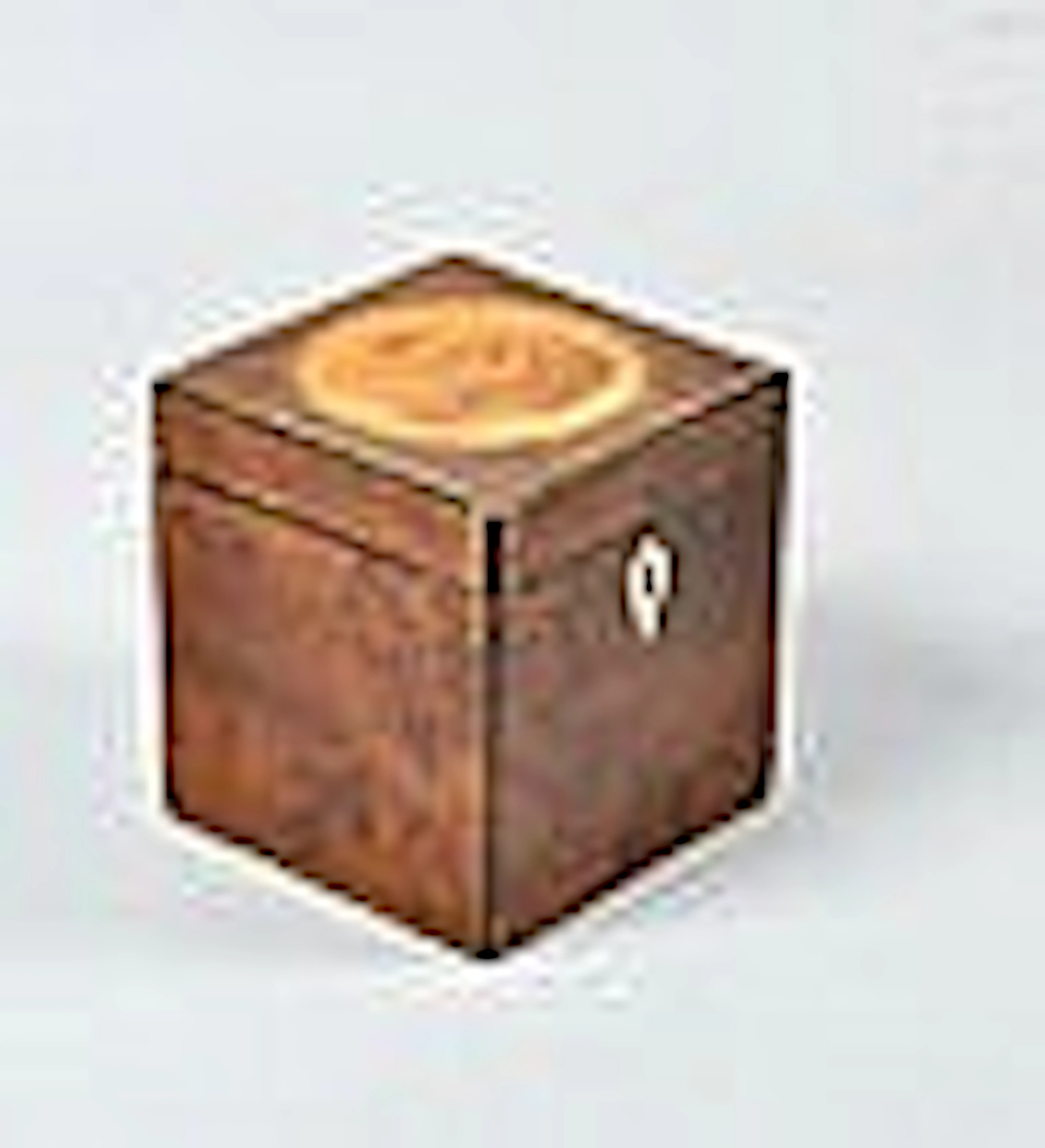 A 19c yew wood veneered caddy box, the hinged