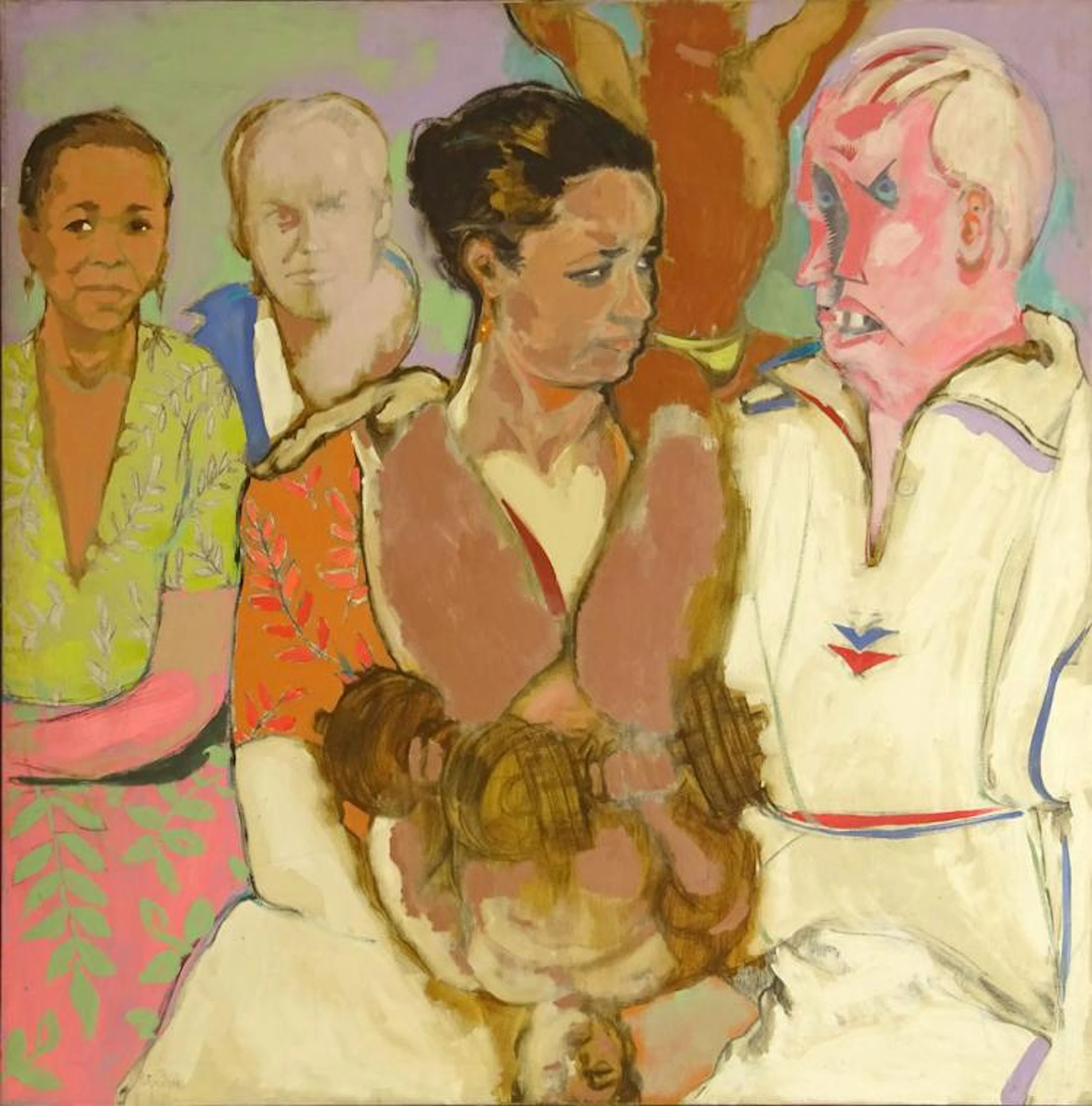 Richard Banks, American (born 1929) Oil on canvas "Untitled". Signed lower left Richard Banks. Exhibition tag: 10th Annual New England Exhibition. Good condition. Measures 39" x 38"