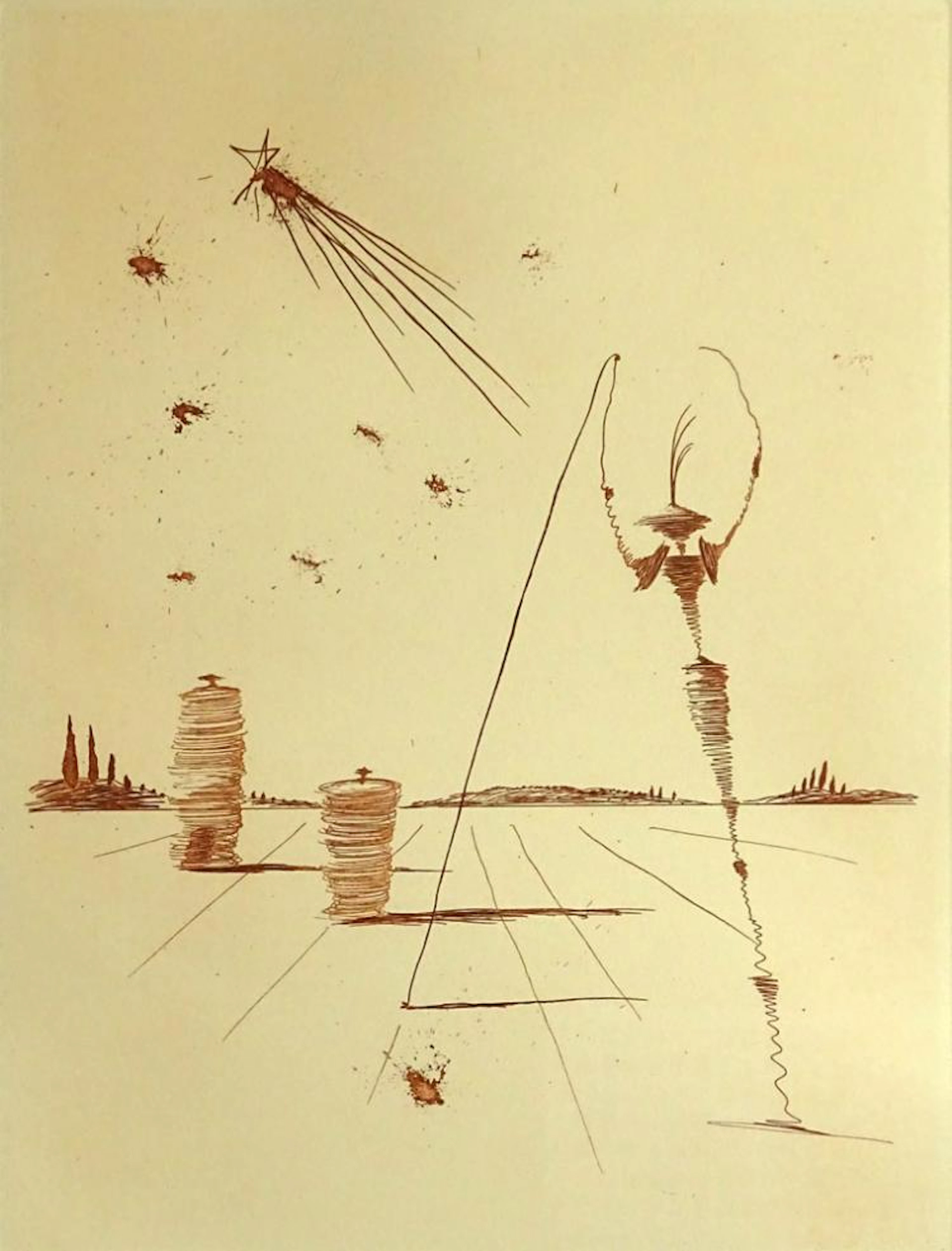 Salvador Dalí, Spanish (1904-1989) Color Litho "Spinning Man" Pencil Signed lower right numbered lower left CLVI/CCC. Print has slipped down in frame, light toning from age or in good condition. Measu