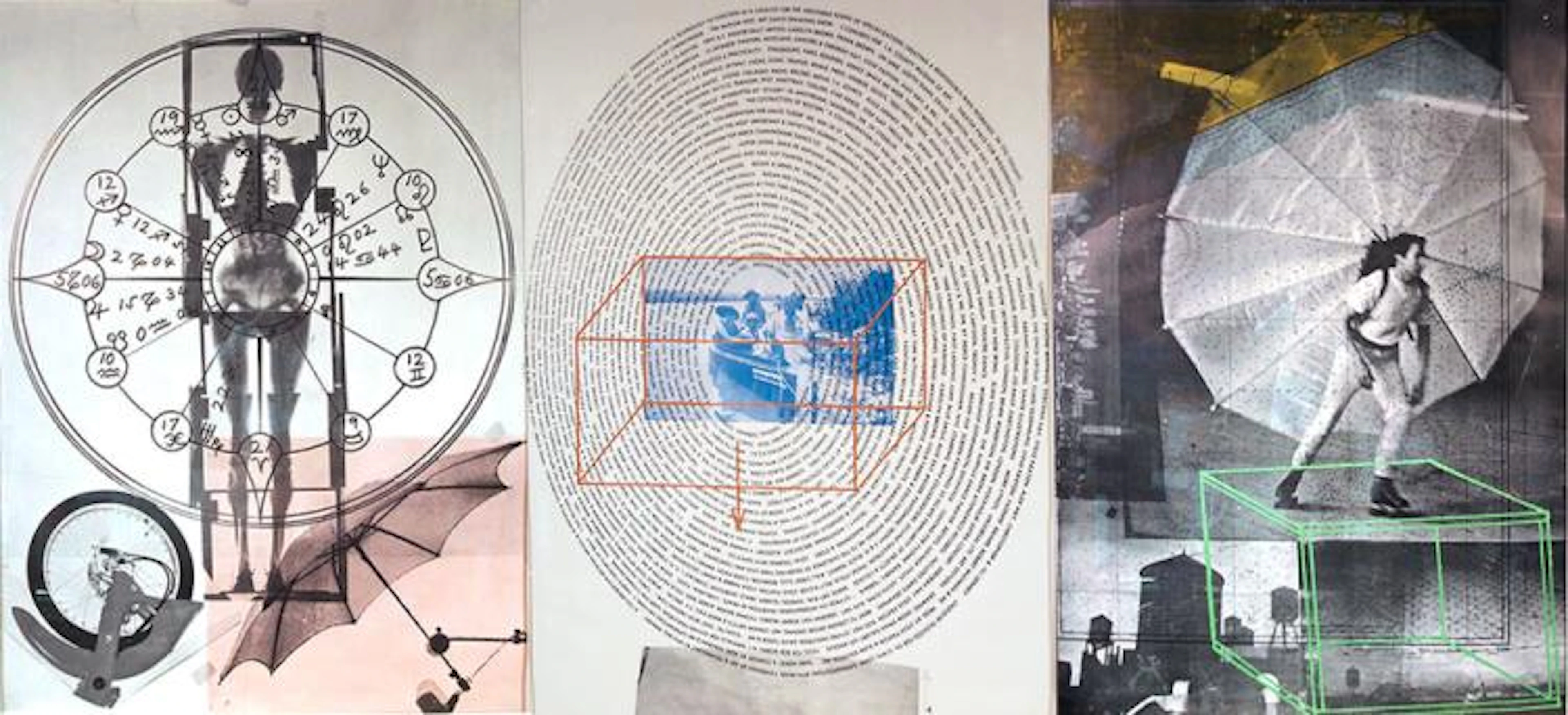 Robert Rauschenberg, Ameican (1925-2008) 1968 Tryptic Photolithograph on paper "Visual Autobiography". Unsigned. Minor losses at margins and to edge of image due to insect, minor discoloration en vers