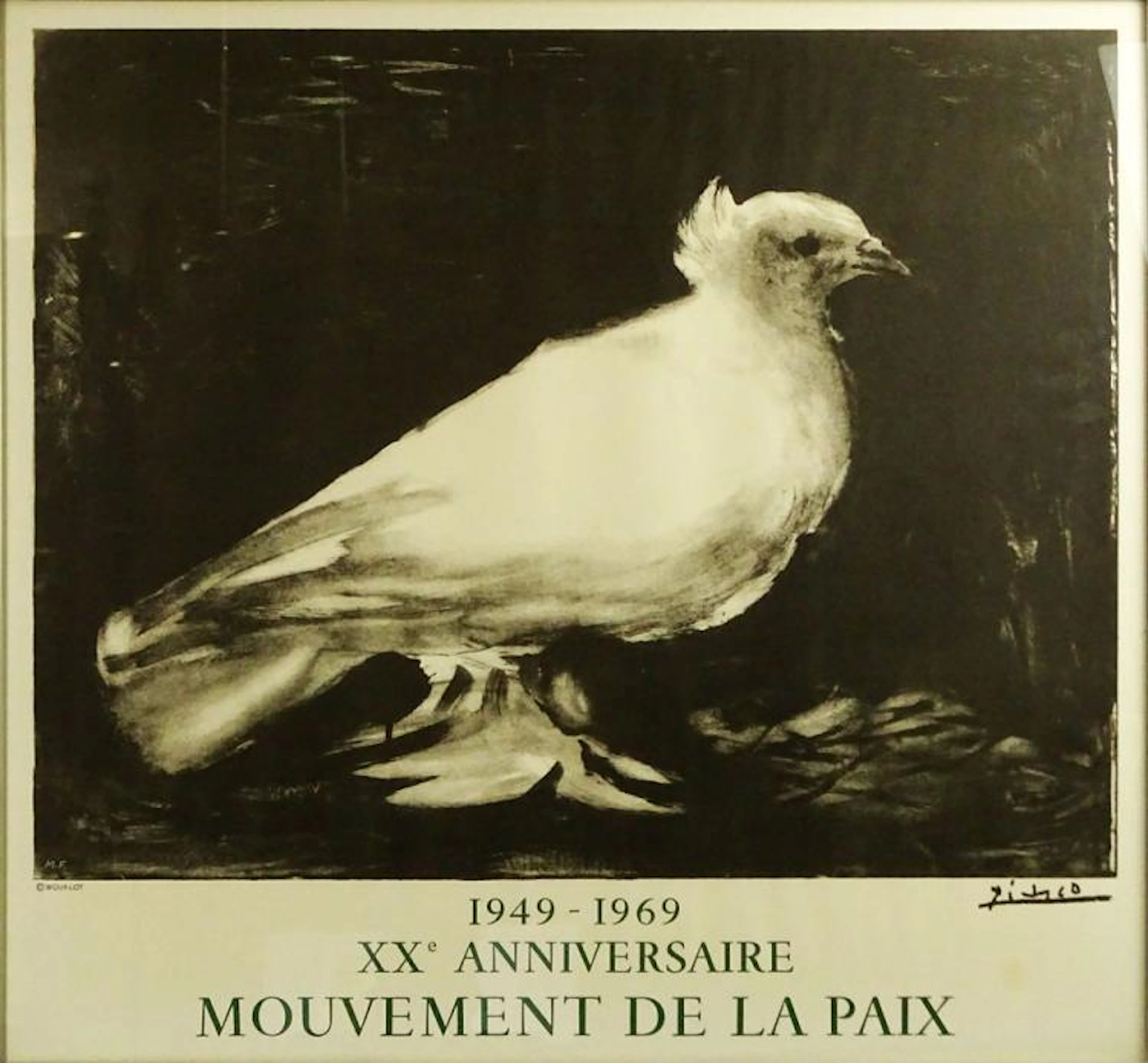 Pablo Picasso, Spanish (1881-1973) Poster "1949-1969 XX Anniversaire Mouvement De La Paix". Signed in plate. © Mourot. Light toning from age or in good condition. Measures 25" x 27"