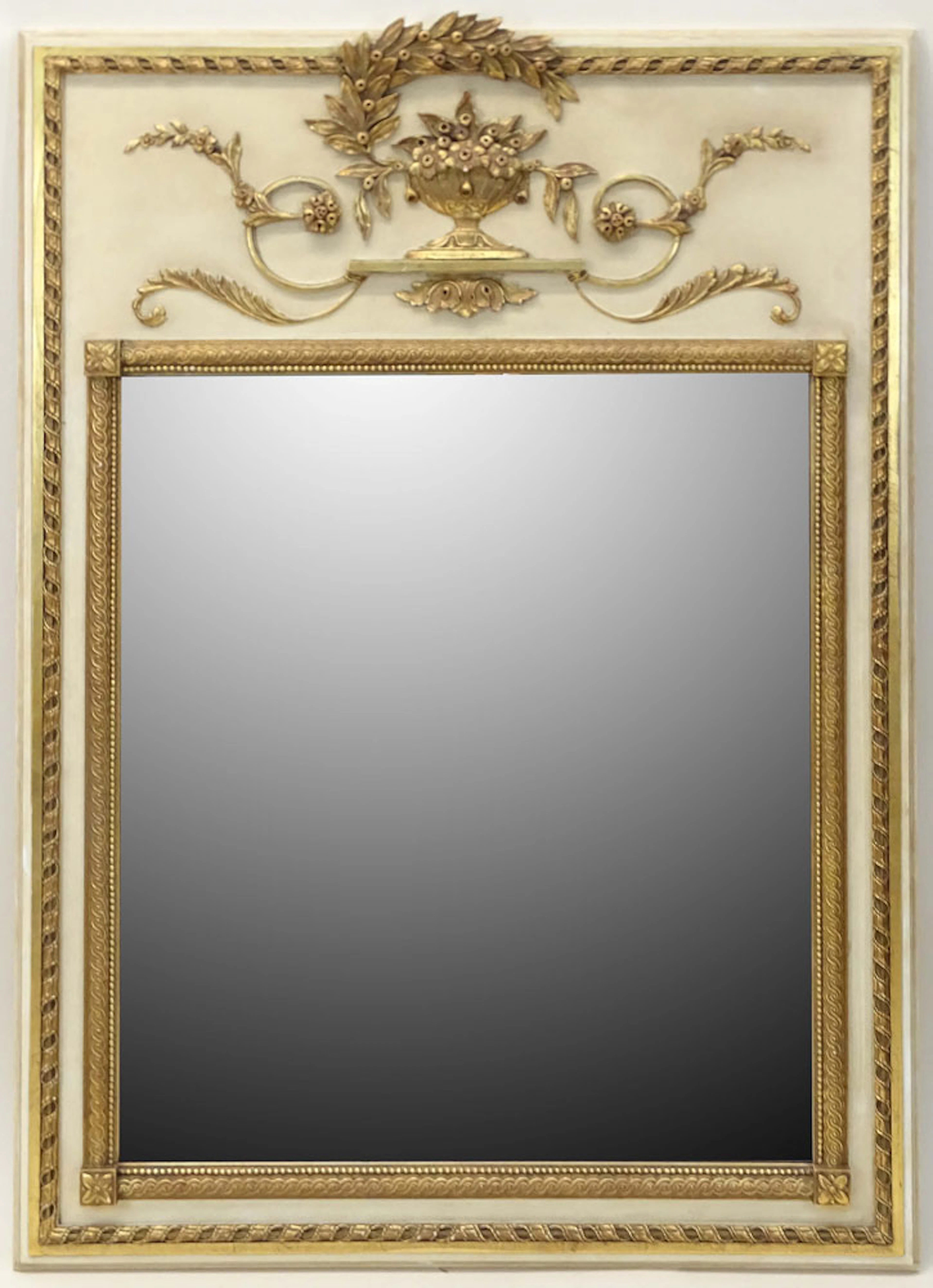 Mid-Century Italian Louis XVI Style Trumeau Carved Gilt Wood Mirror. Unsigned. Good Condition. Measures 53-1/2" H, 38-1/4" W.