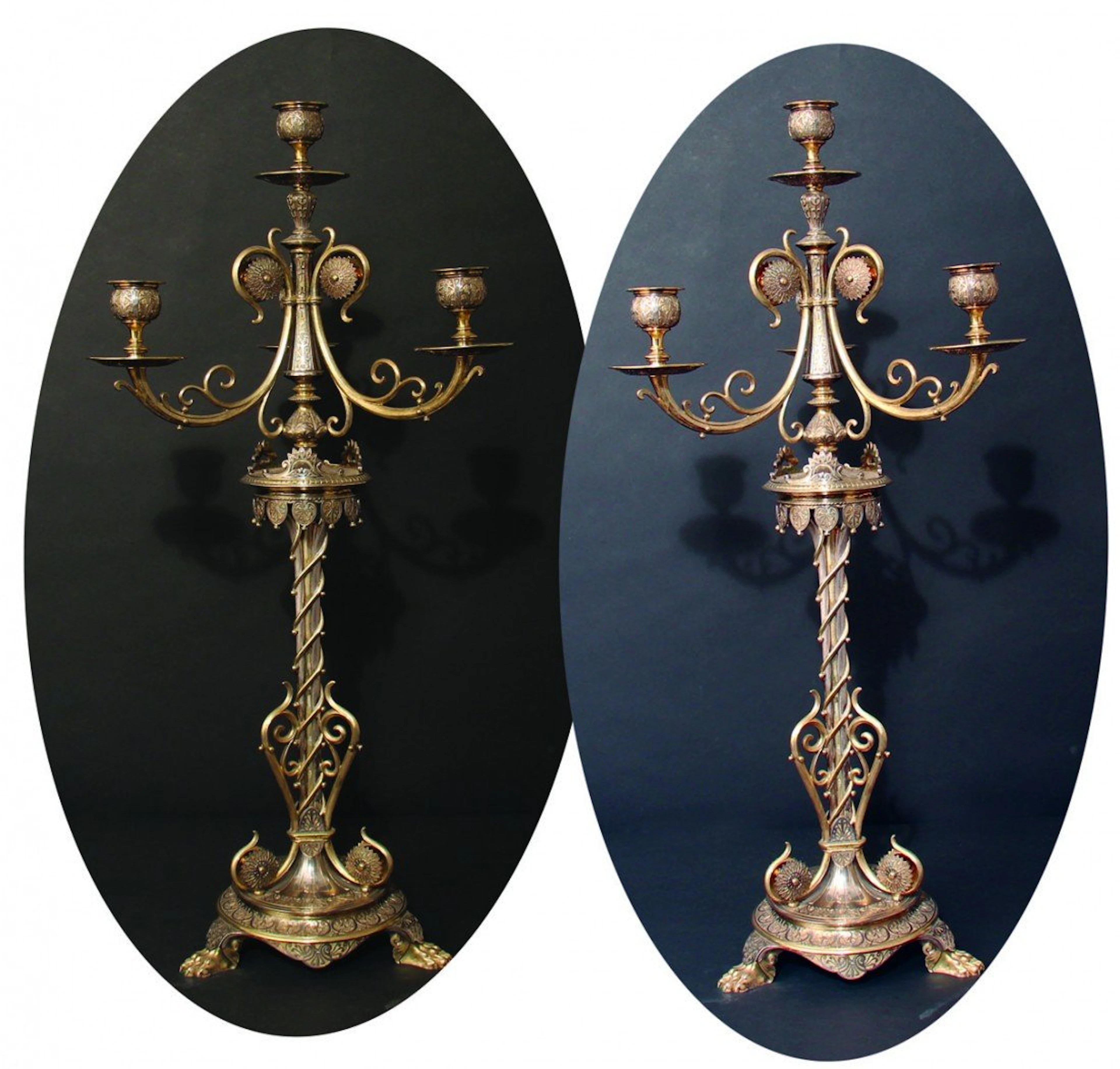 A Pair of Victorian Parcel-Gilt Silver, candelabra