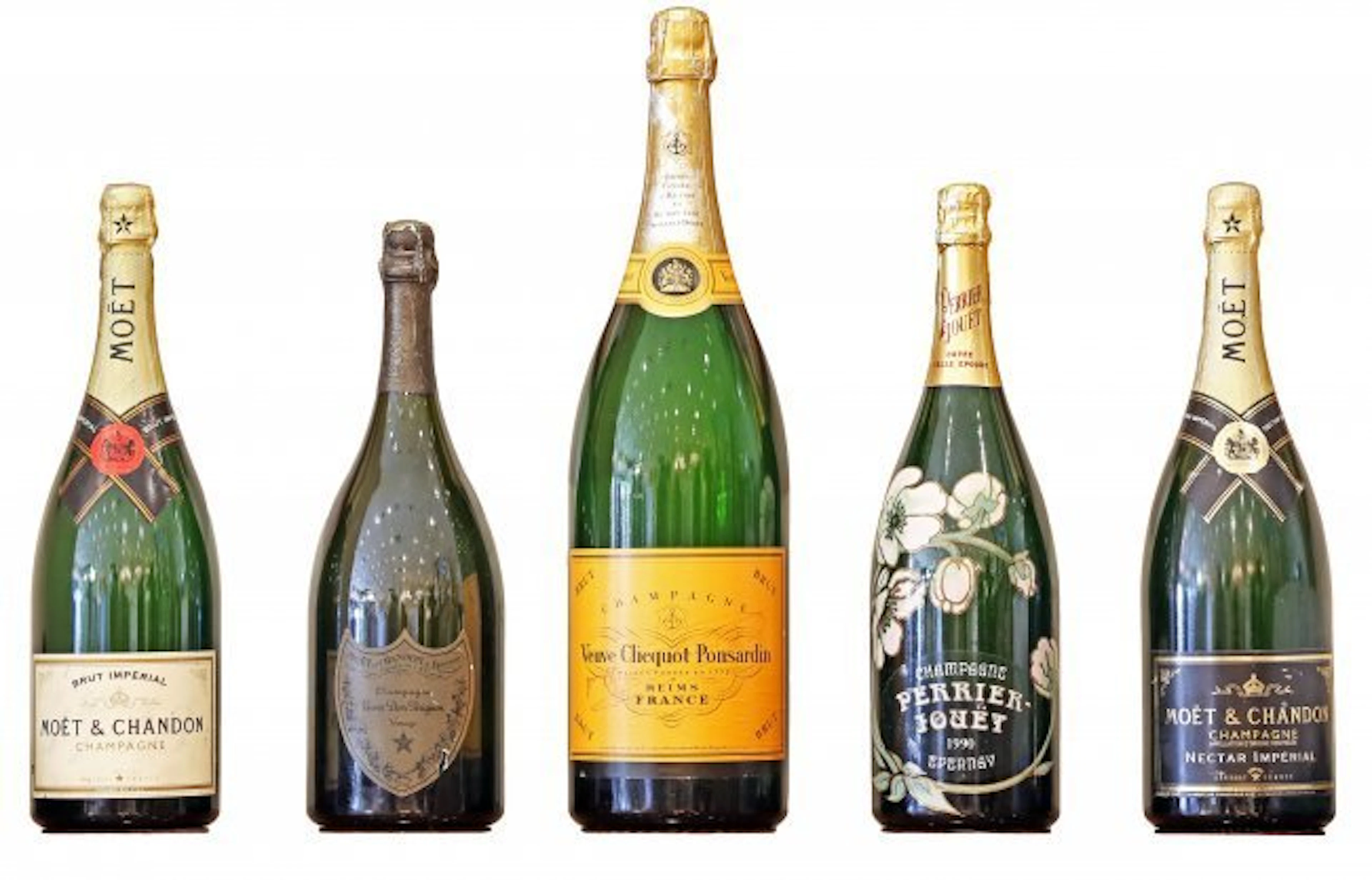Five champagne display bottles