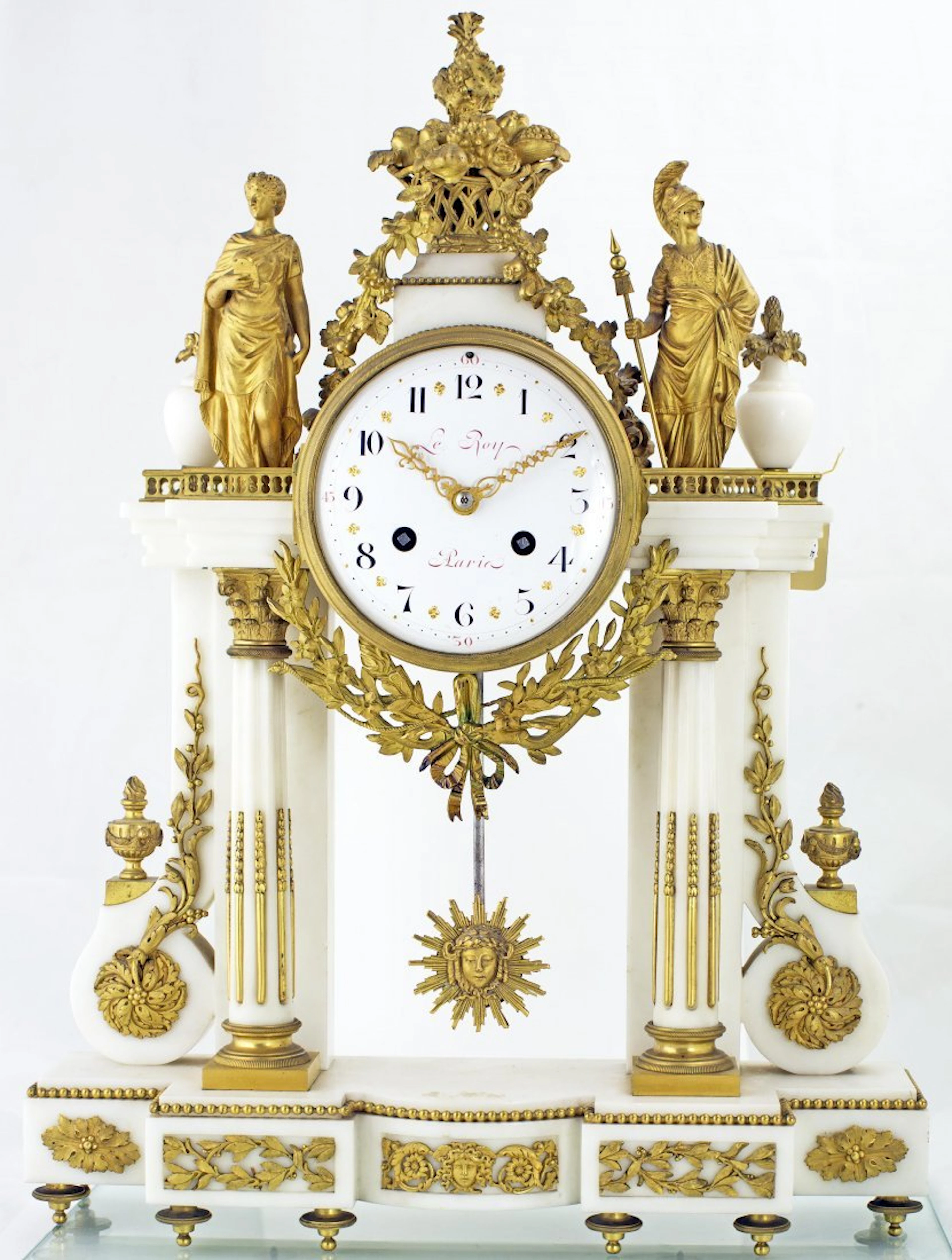 Louis xvi style ormolu marble portico clock, caldwell