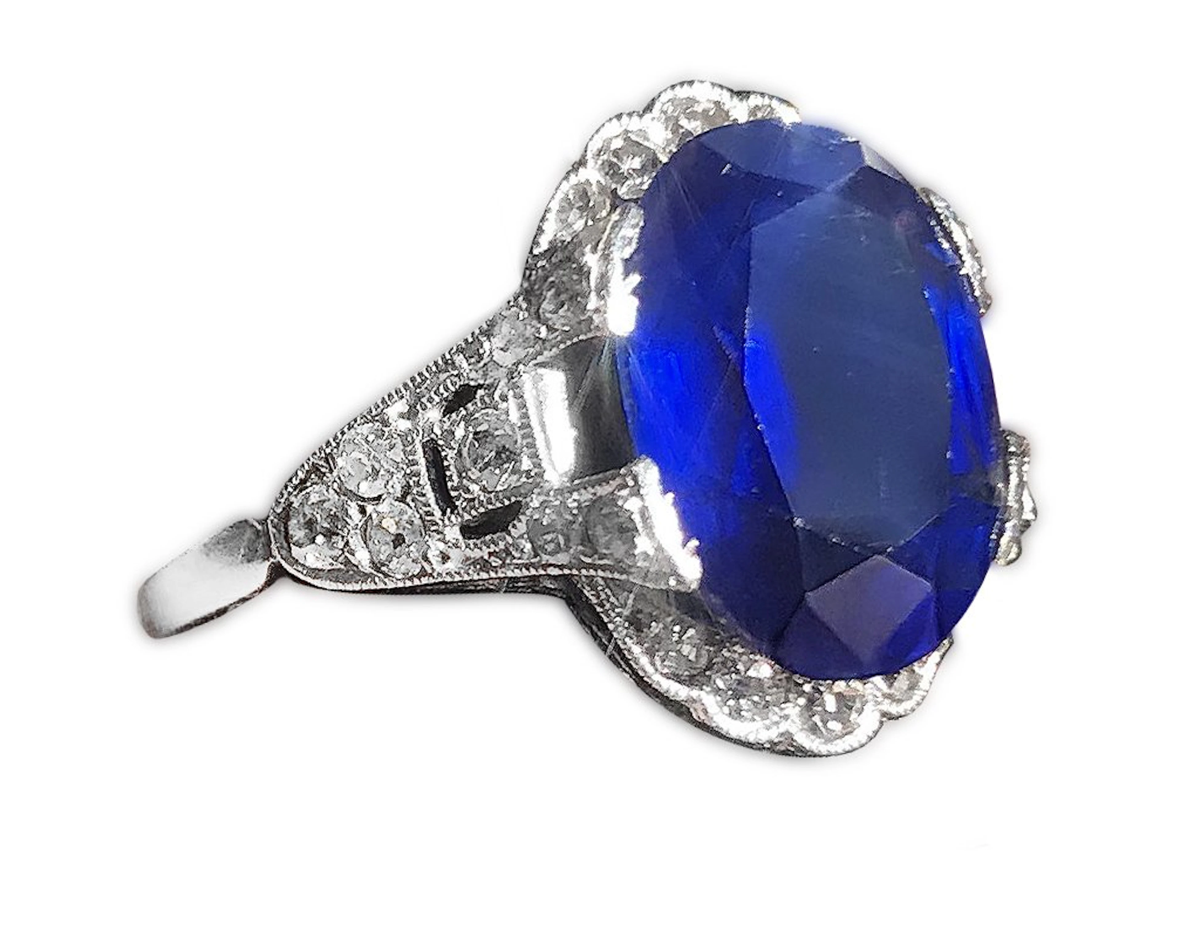 Platinum. sapphire and diamond ring