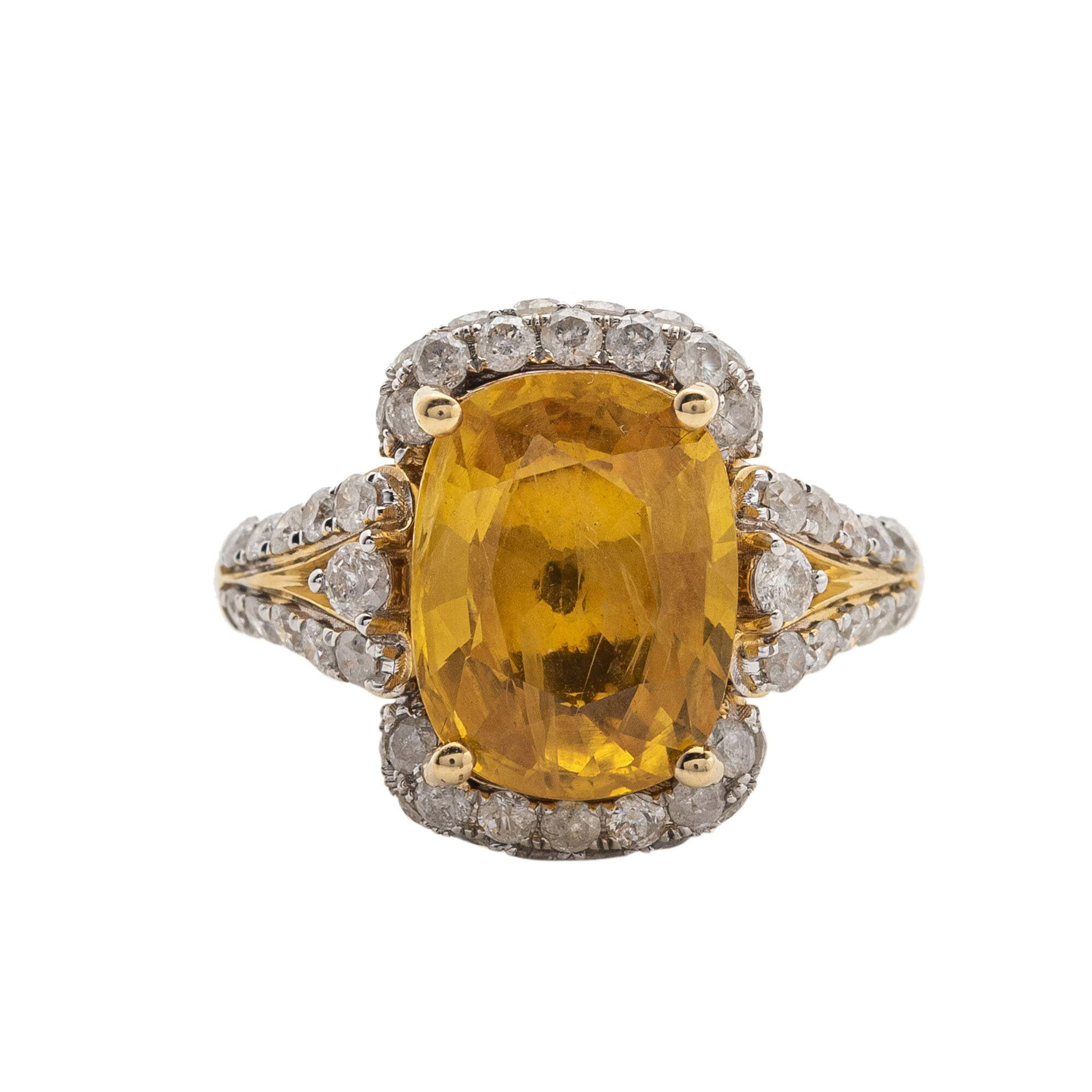 Yellow Sapphire and Diamond Ring