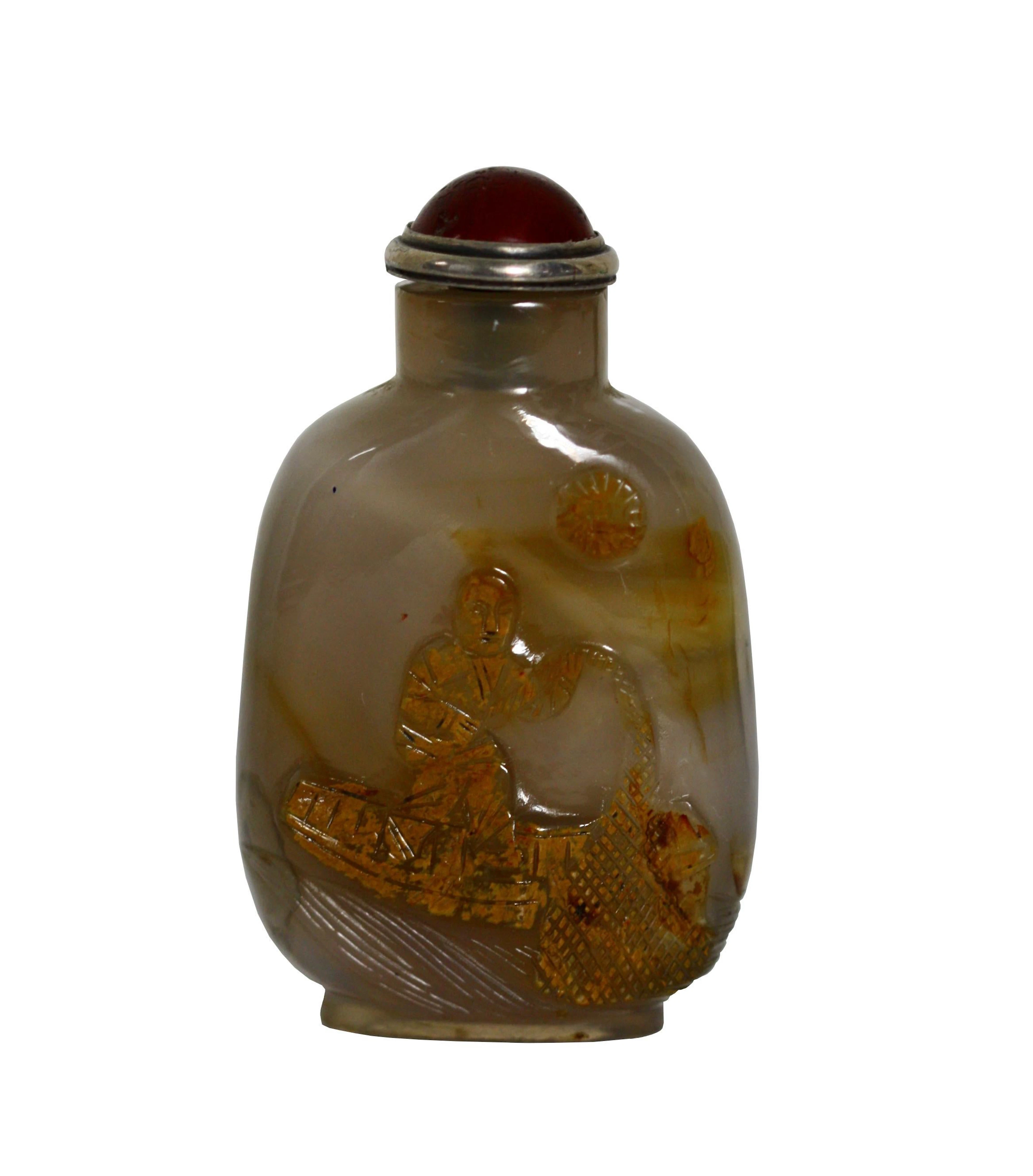 A Carved Agate Snuff Bottle, Chinese
