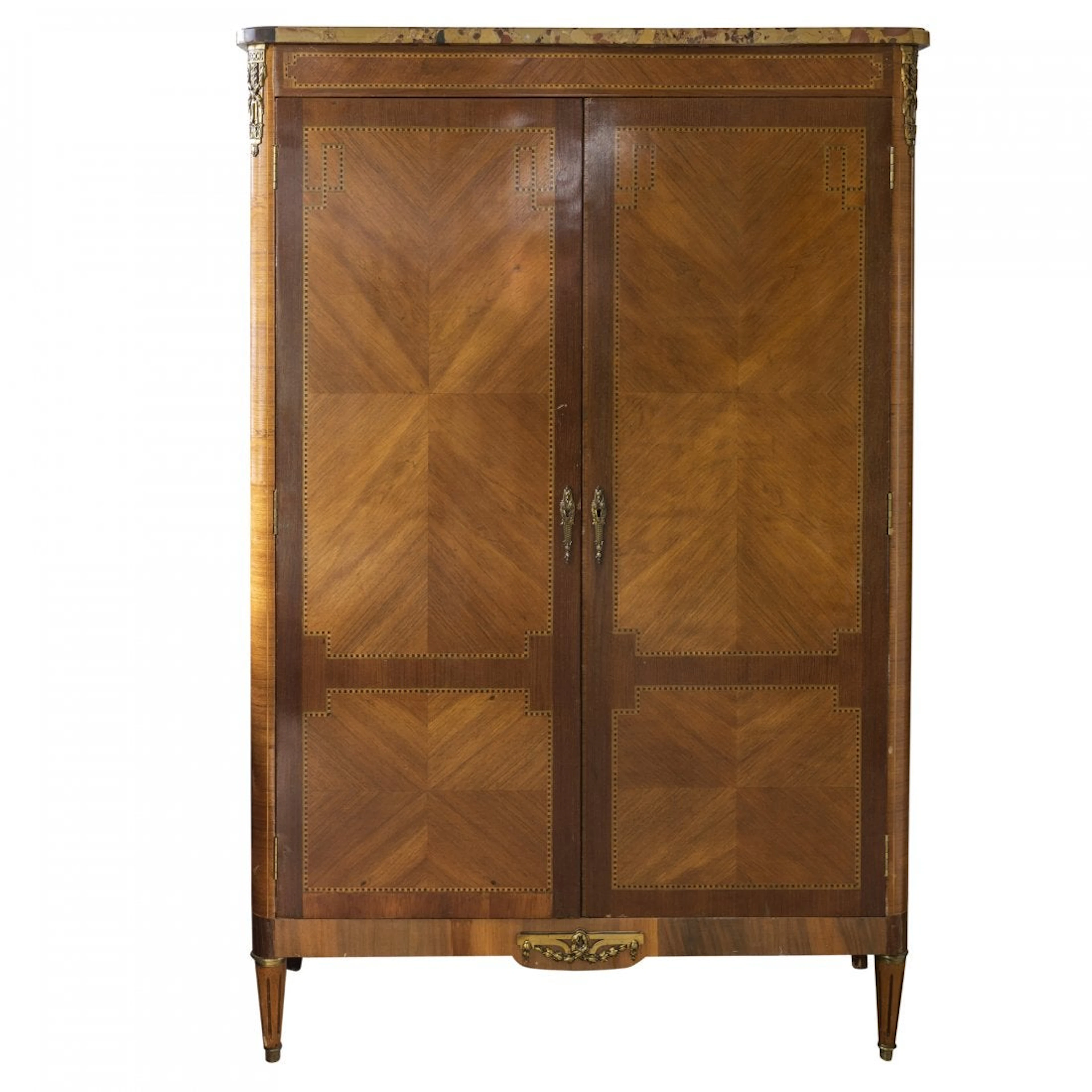 Louis XVI Style Inlaid Tulipwood Marble Top Cabinet