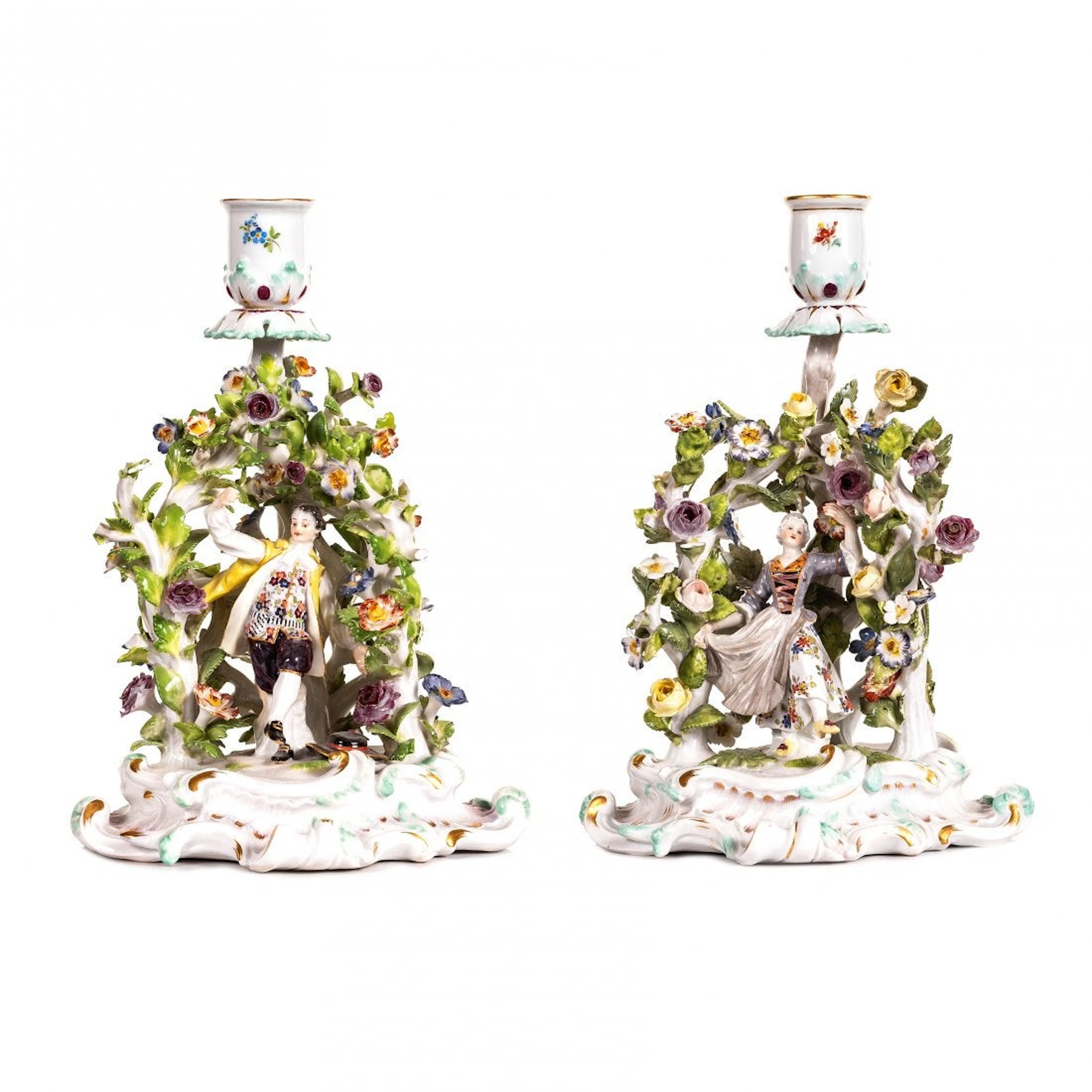 Pair of Meissen Porcelain Candlesticks