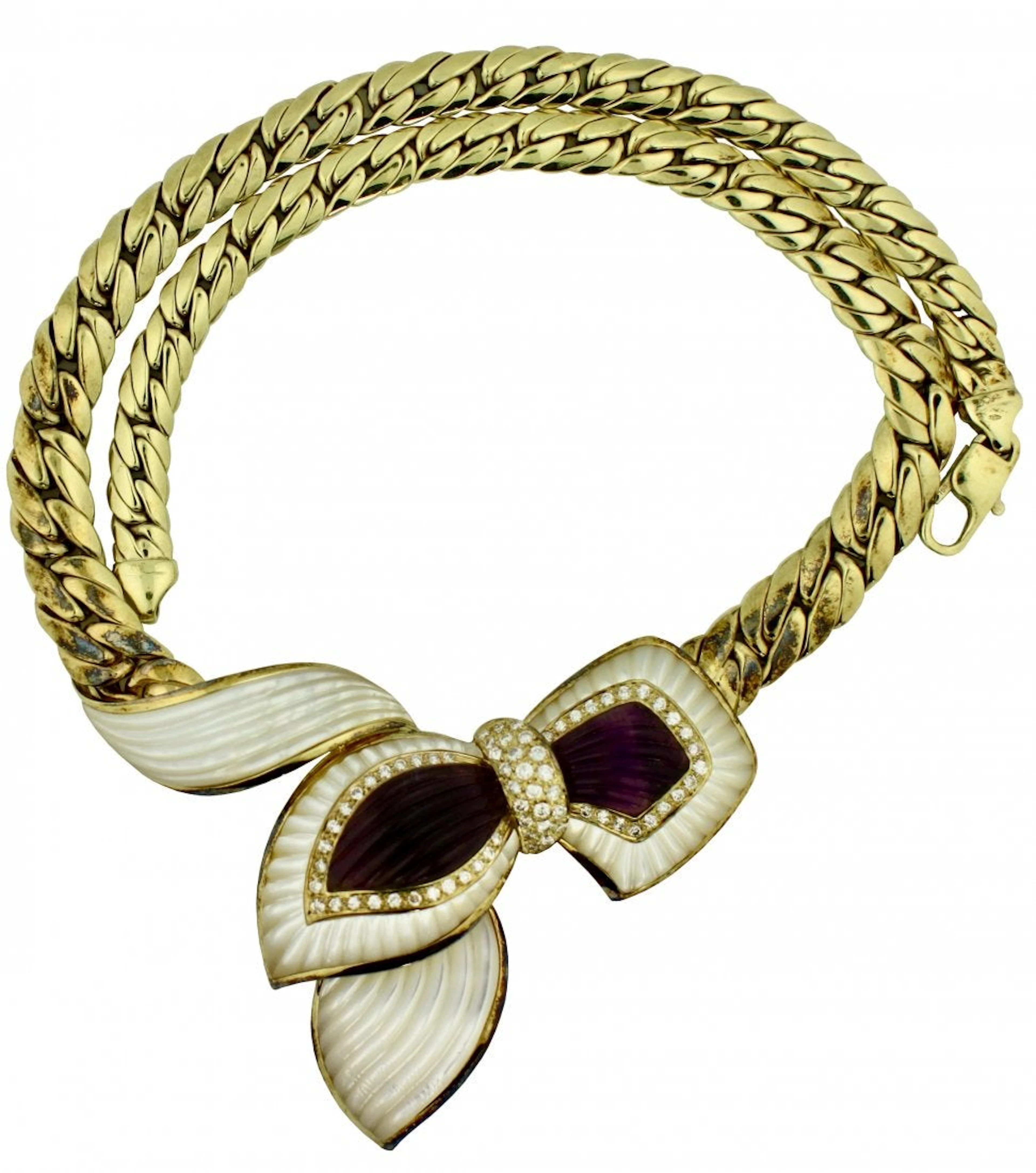 18kt Mother-of-Pearl, Amethyst, and Diamond Necklace