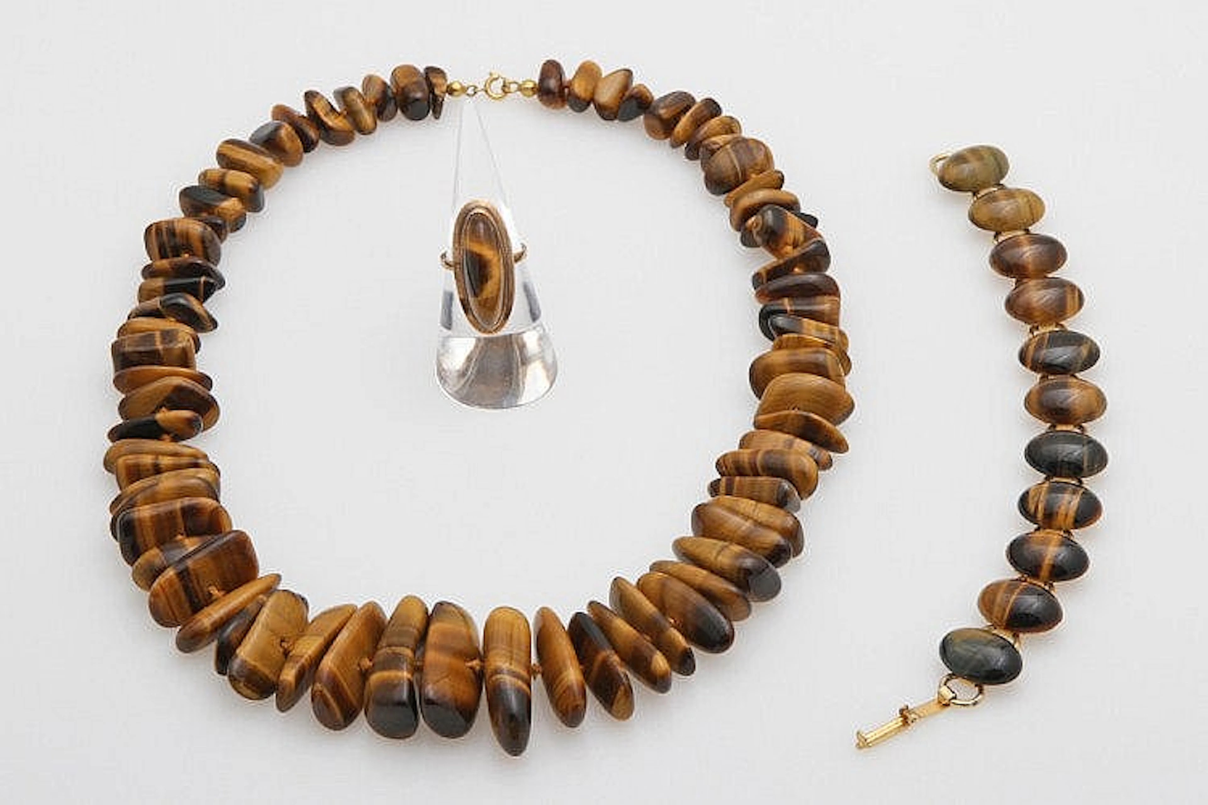 Set: Armband, Collier und Ring, Tigerauge.