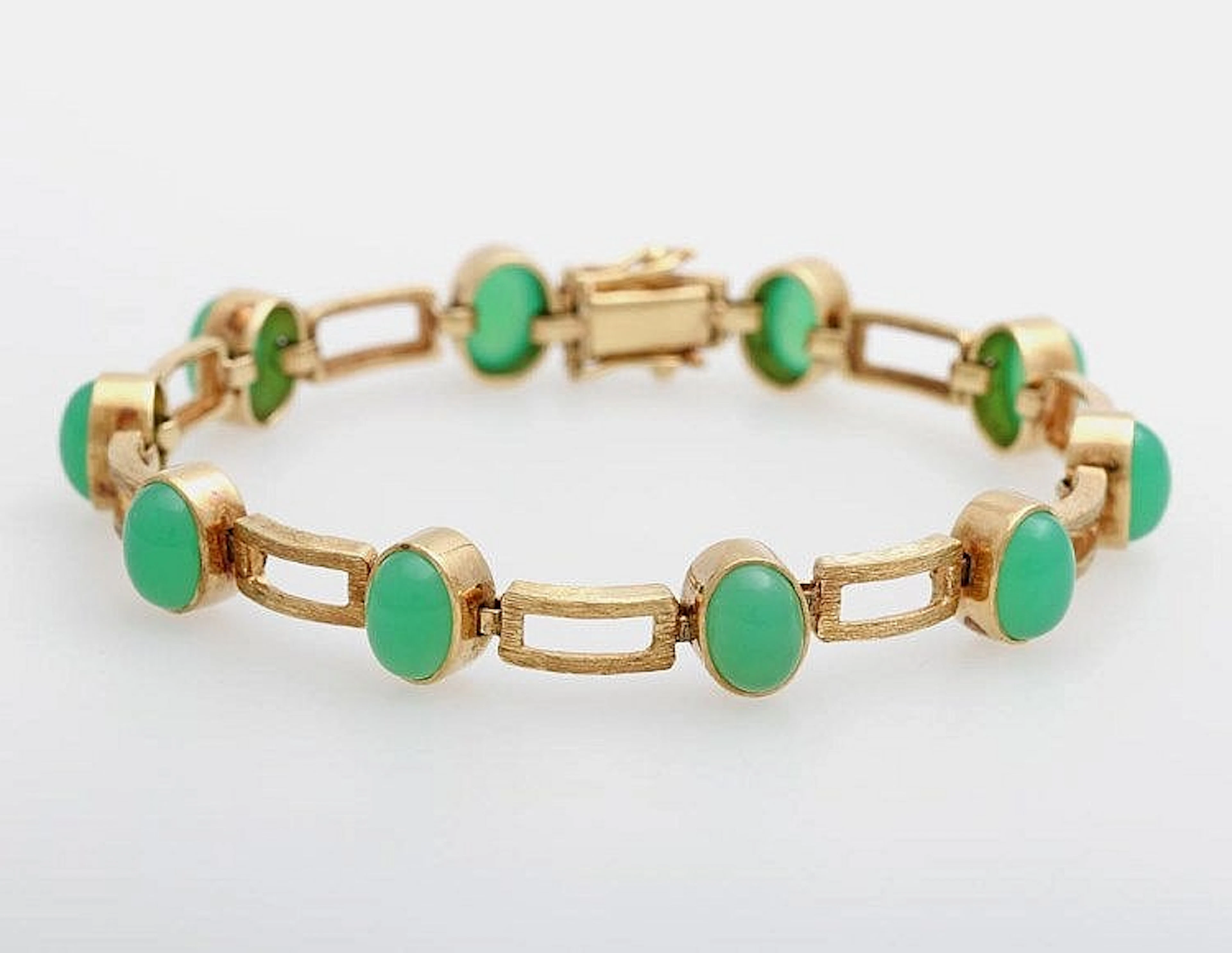 Armband mit 10 ovalen Chrysopras-Cabochons,