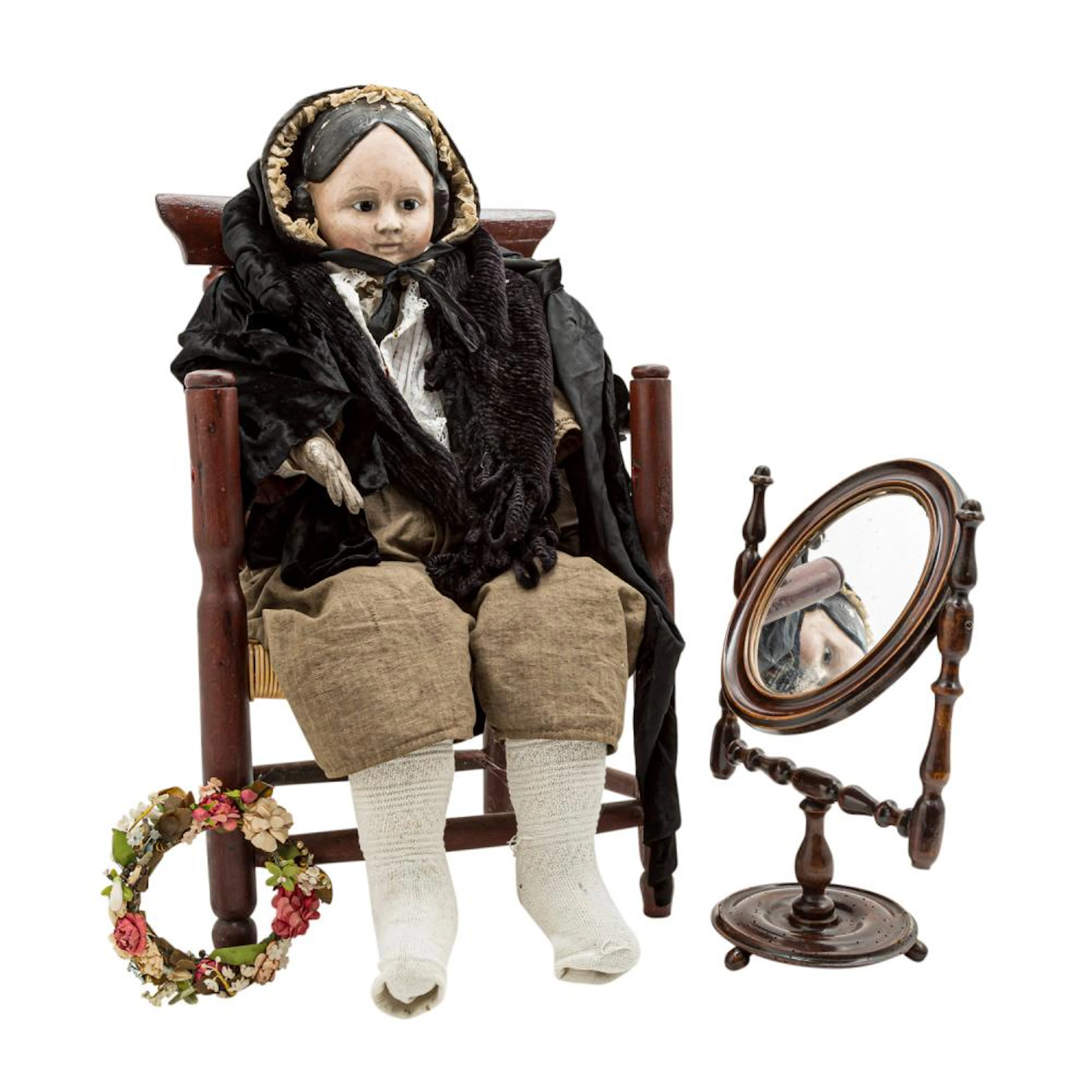 Große Papiermaché-Brustblattkopfpuppe, 19. Jh.