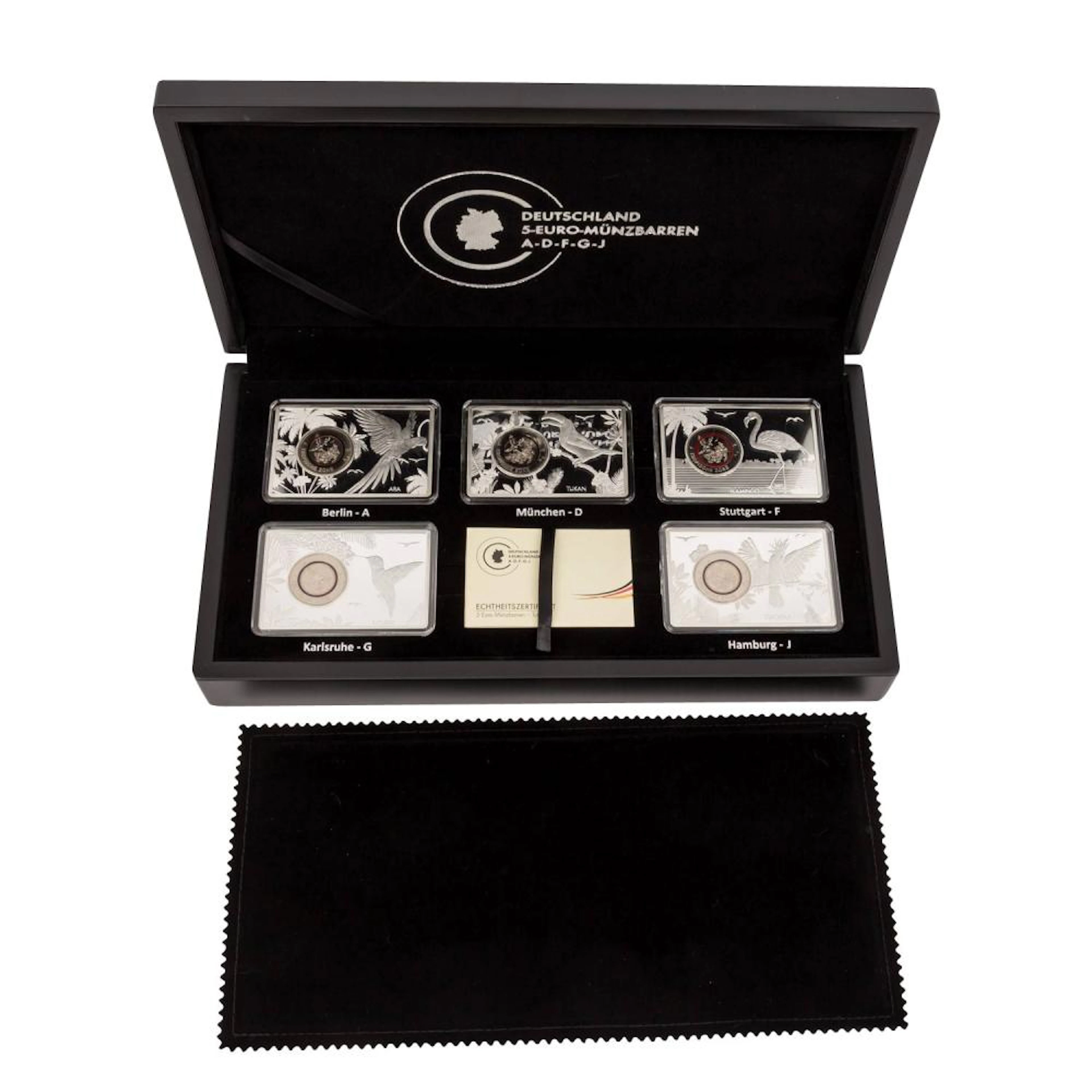 Aufwendiges BRD - Set "Deutschland 5-Euro-Münzbarren A-D-F-G-J" -