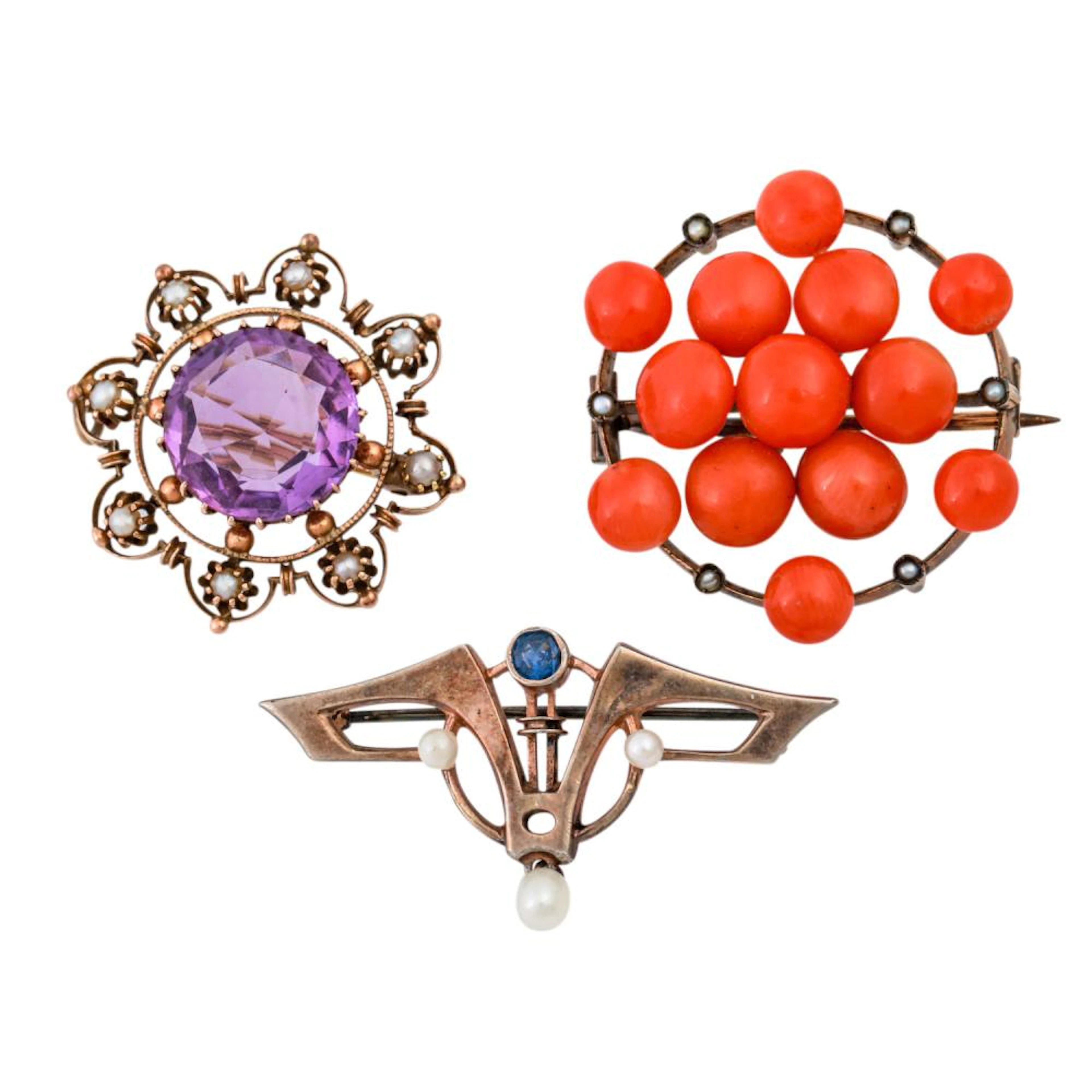 Konvolut Antikschmuck bestehend aus 3 Broschen,