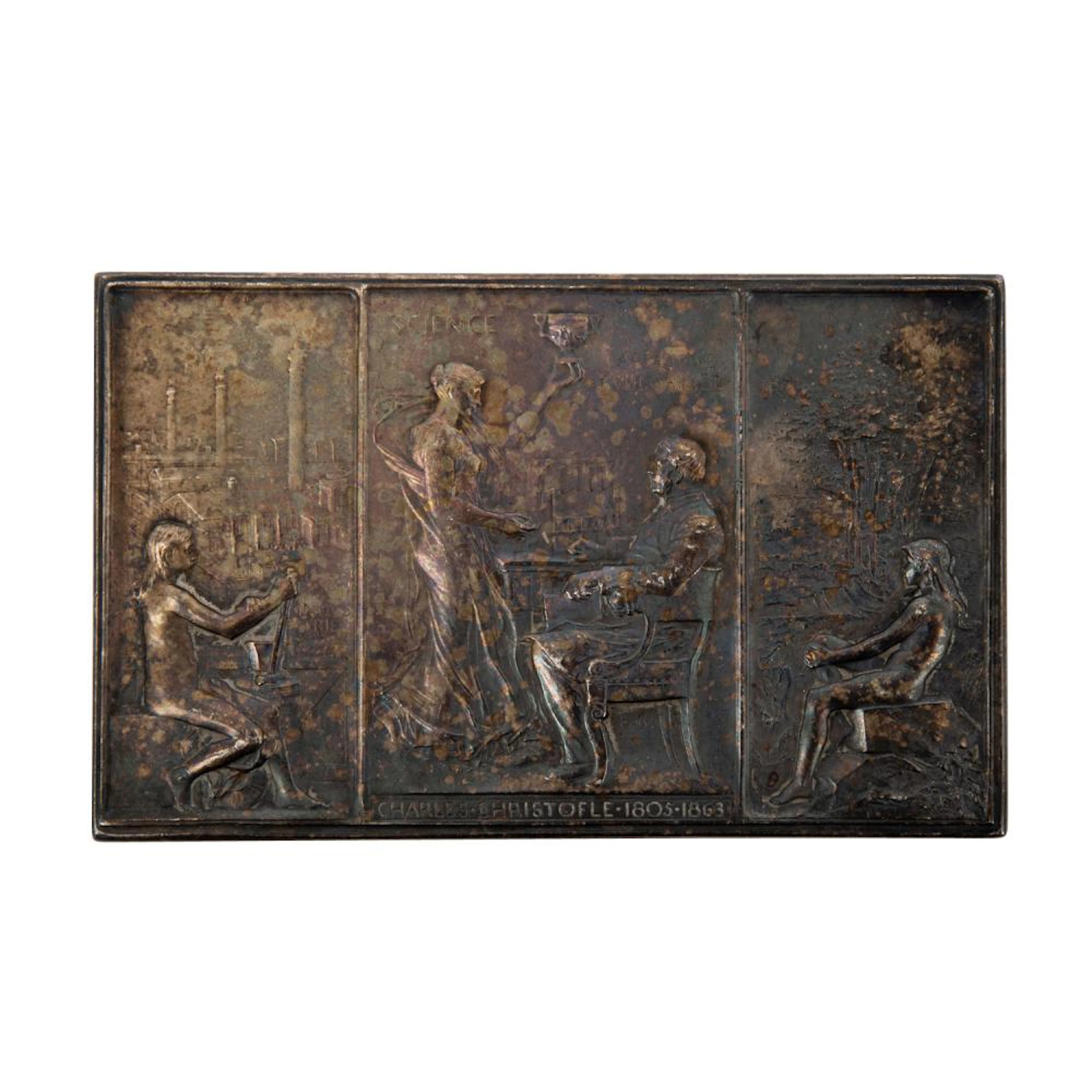 Versilberte Bronzeplakette zum Gedenken an CHARLES CHRISTOFLE