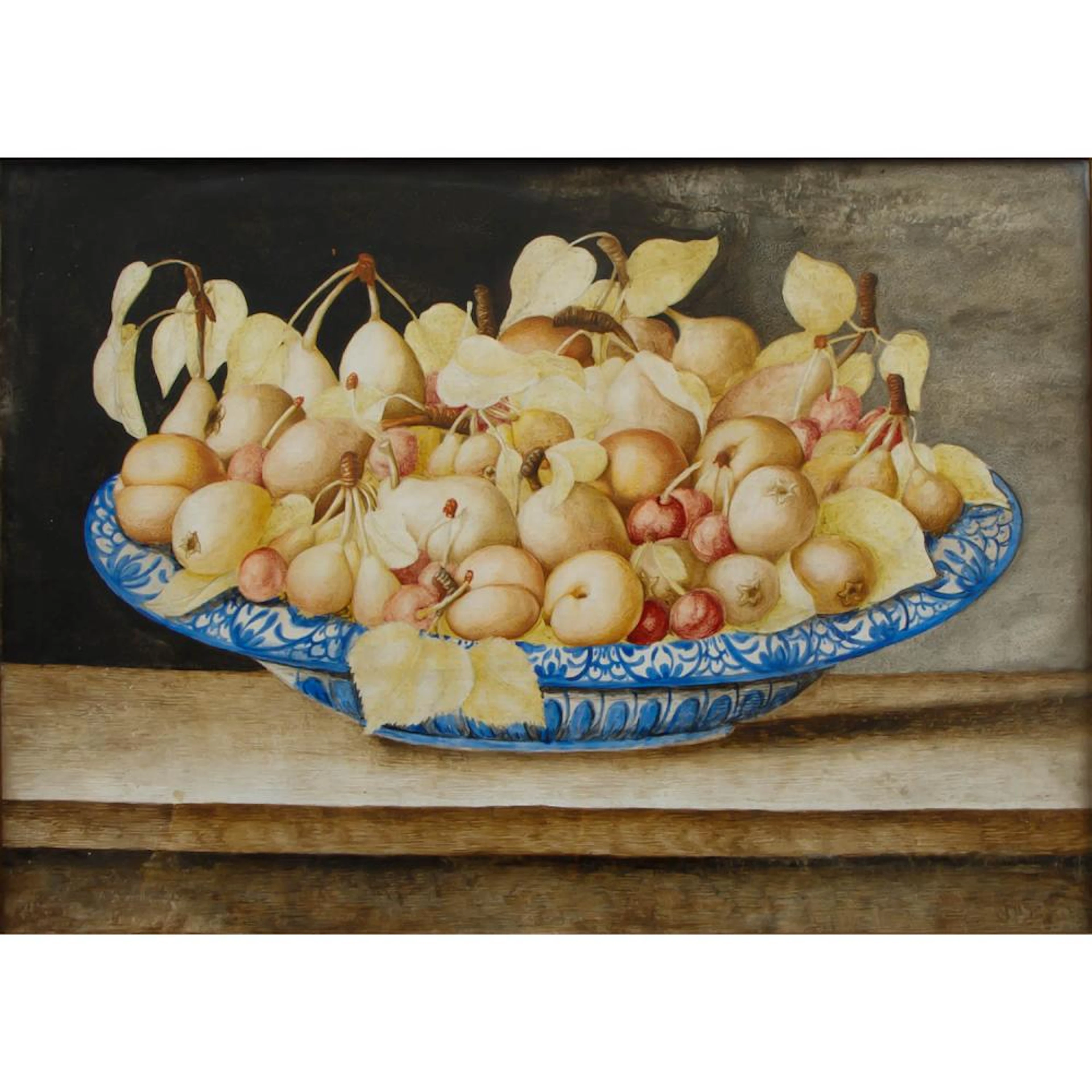 MONFORT, OCTAVIANUS (1646-1696), "Früchte auf blau-weißer Keramikschale",
