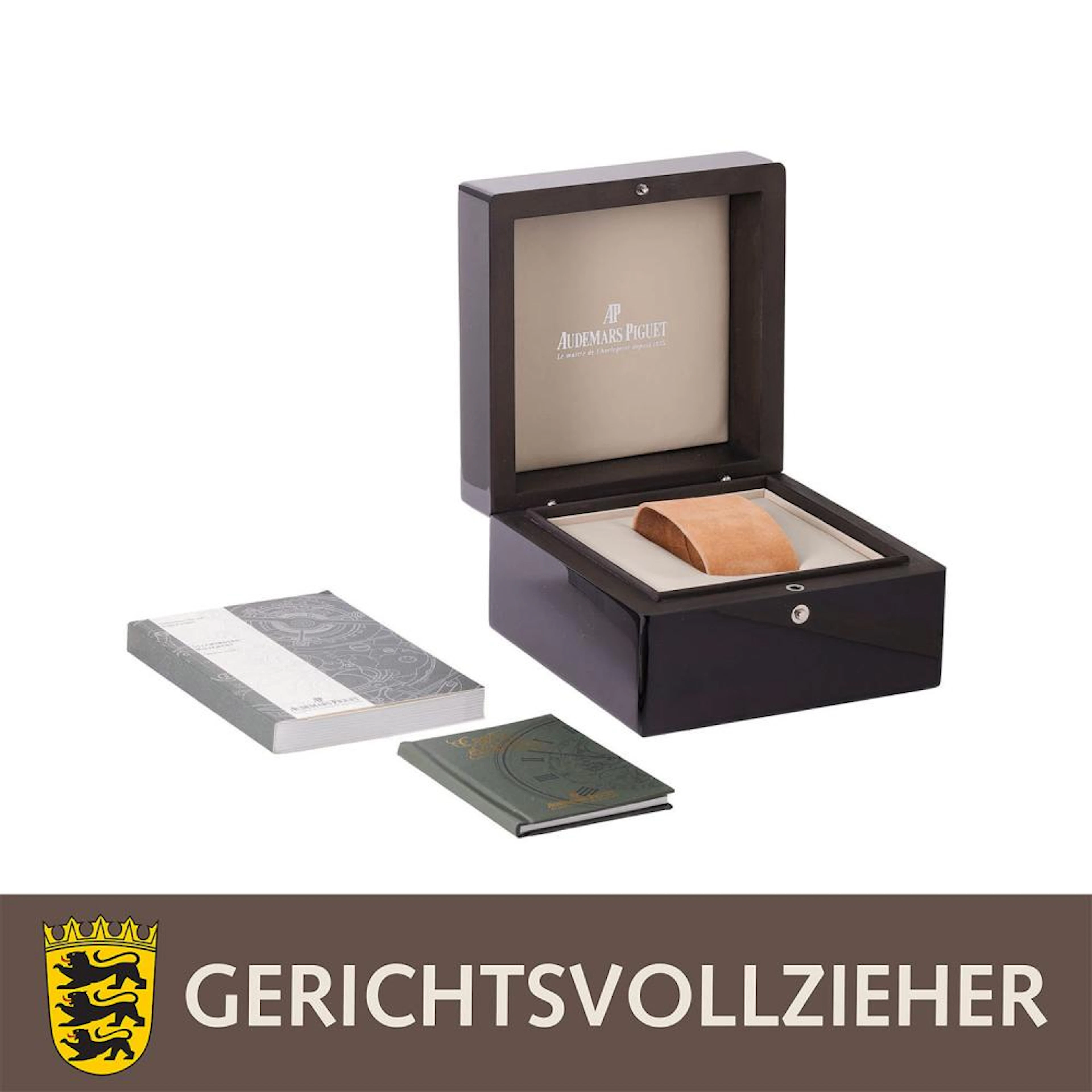 AUDEMARS PIGUET wooden box with incomplete outer box, lid missing.