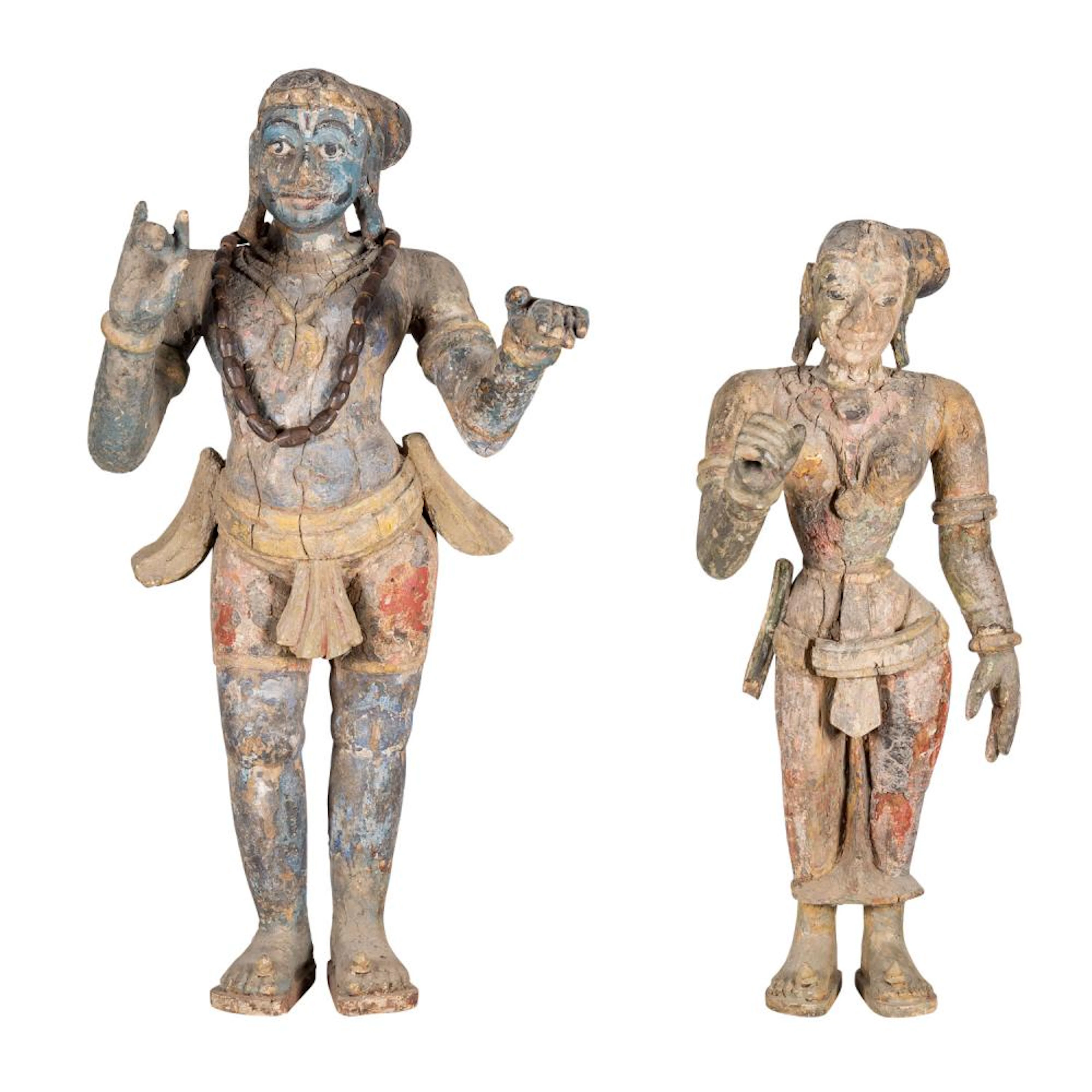 King and queen made of wood. TAMIL NADU/SOUTH INDIA, 18th c.,