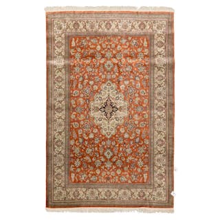 Oriental silk carpet. GHOM/IRAN, 20th century, 220x130 cm.