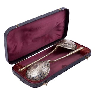 MOSCOW "2 niello spoons in a case by Fyodor Ivanov"