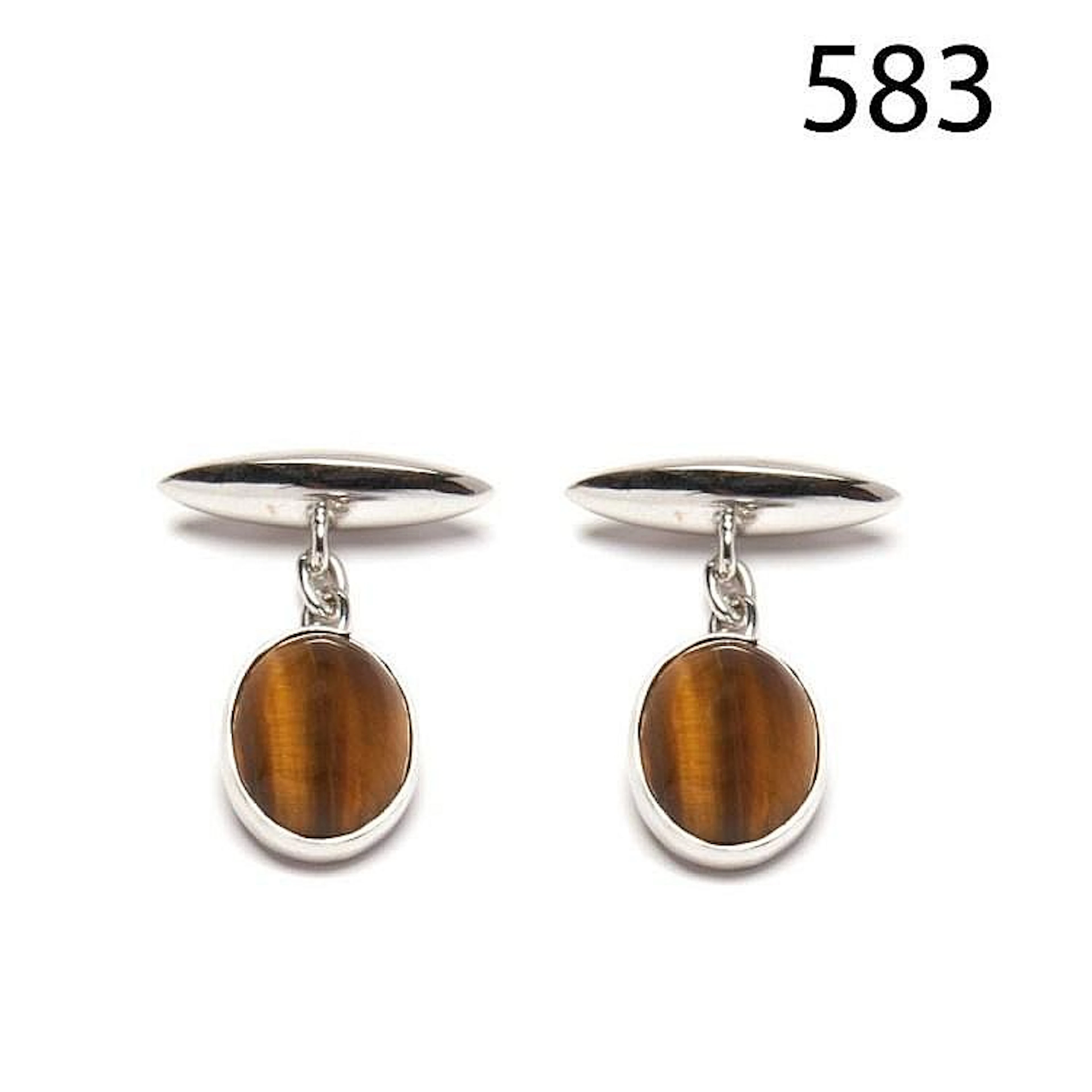 White gold and tiger eye cufflinks