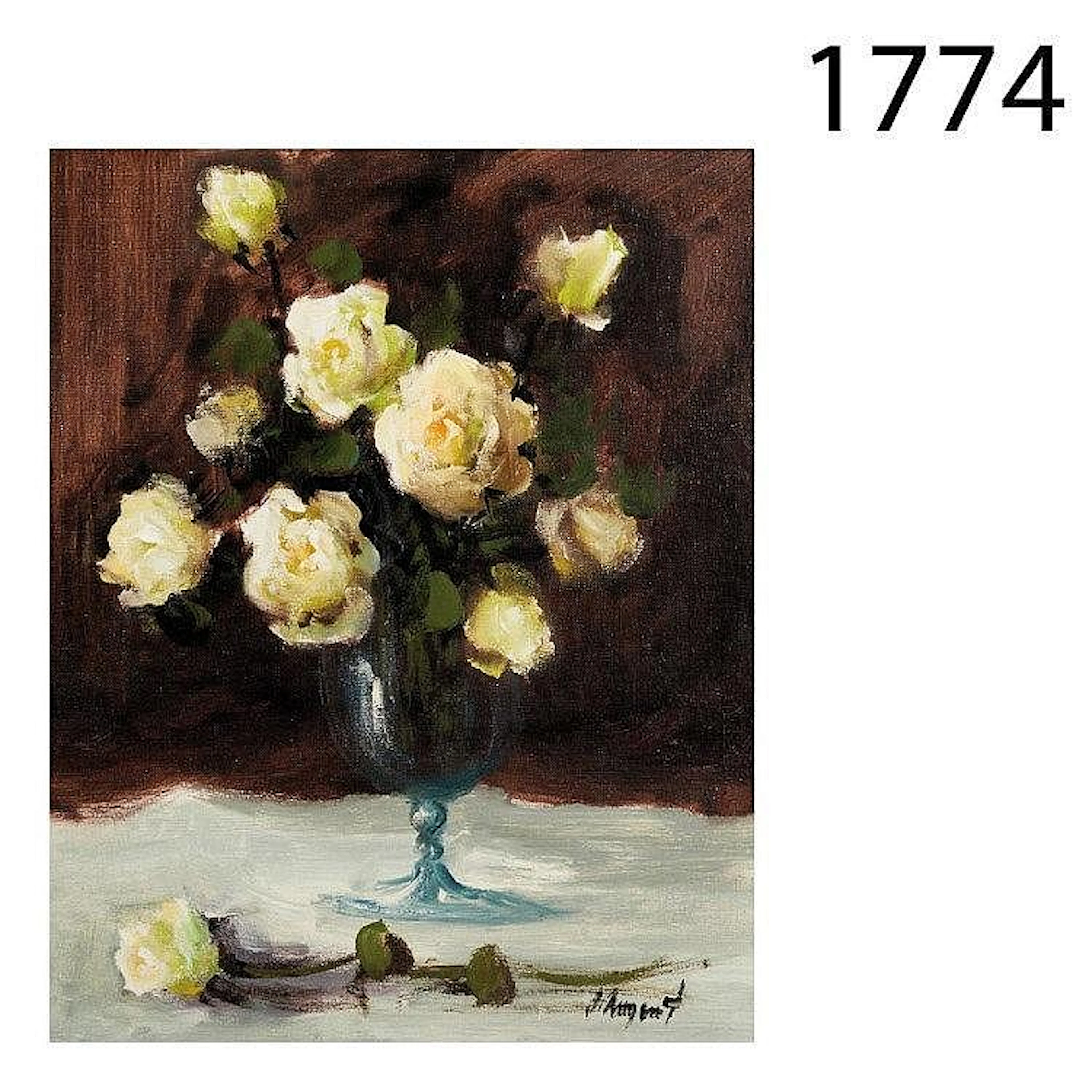 European school, XX century. Vase with roses. Oil on canvas fixed to panel.