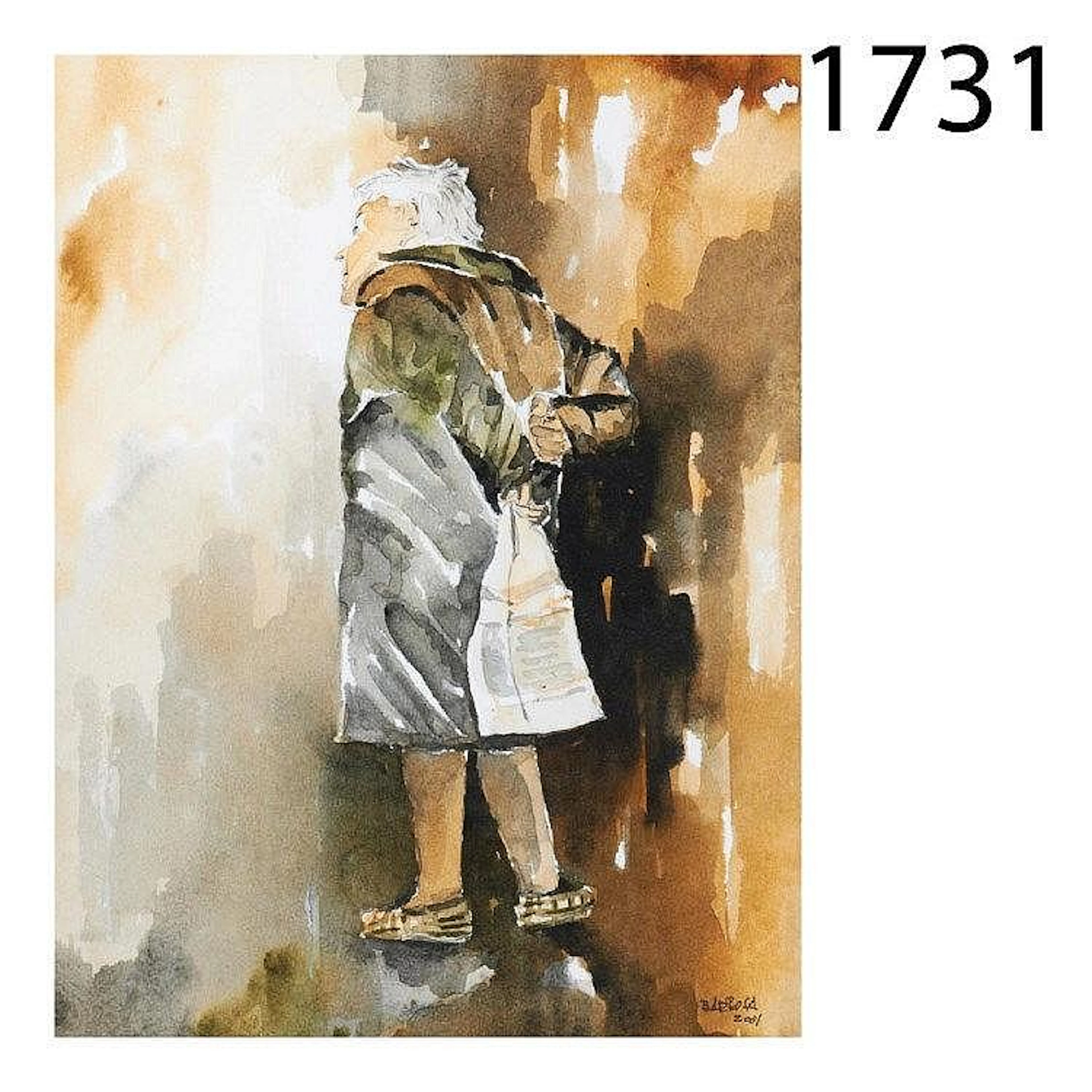 Spanish school, XX century. Old lady. Watercolour on paper.