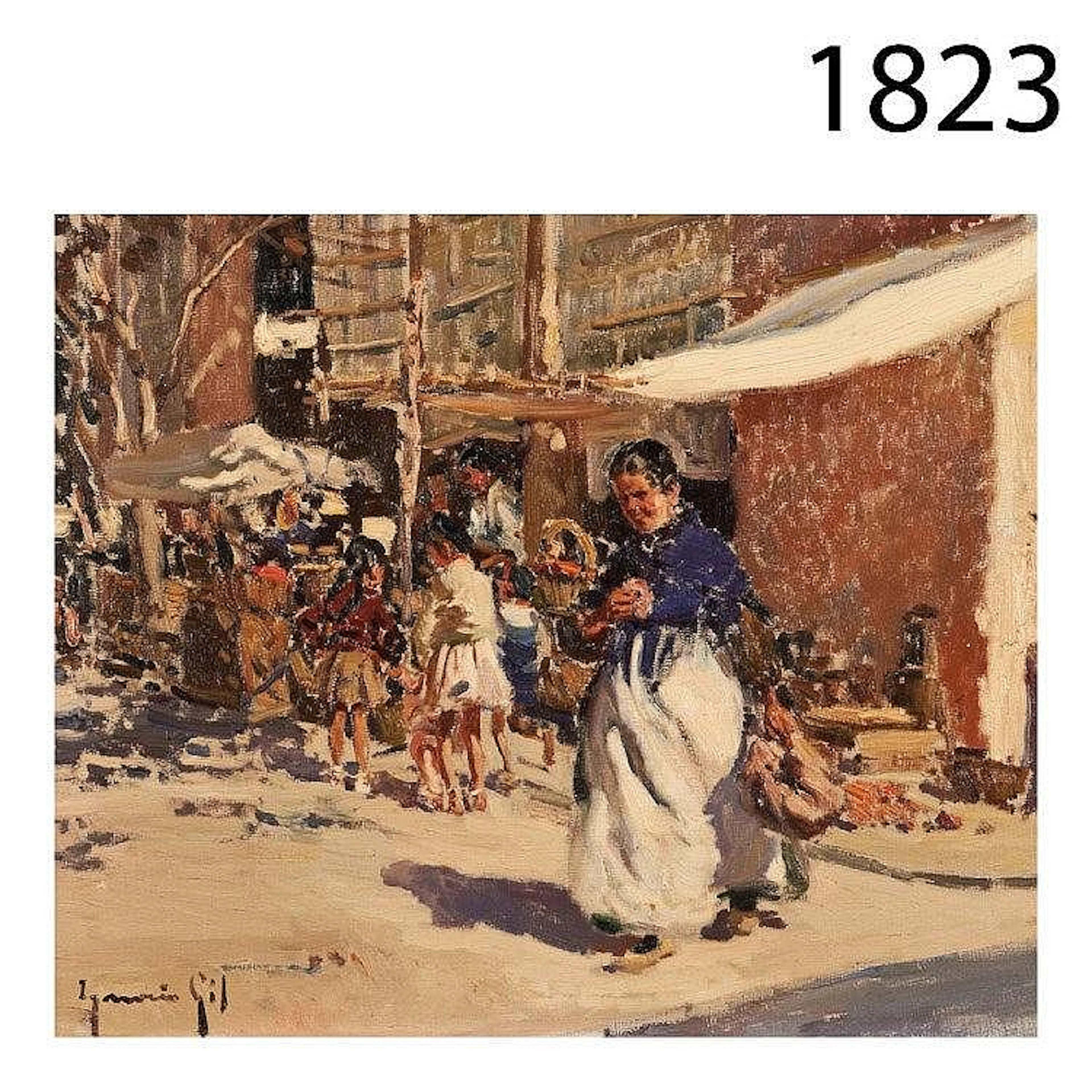 Market with figures. Oil on canvas.
