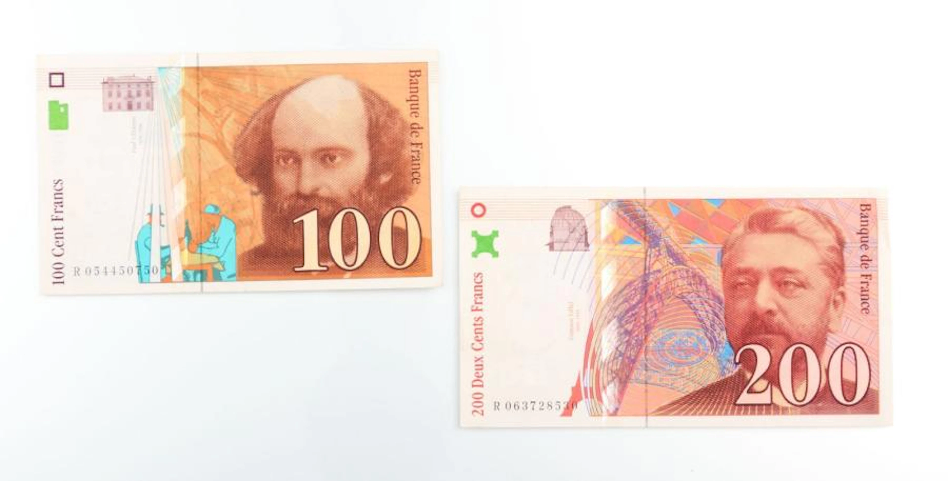 FRANCE Deux billets l'un de 100 francs Paul Cézanne Lettre R...