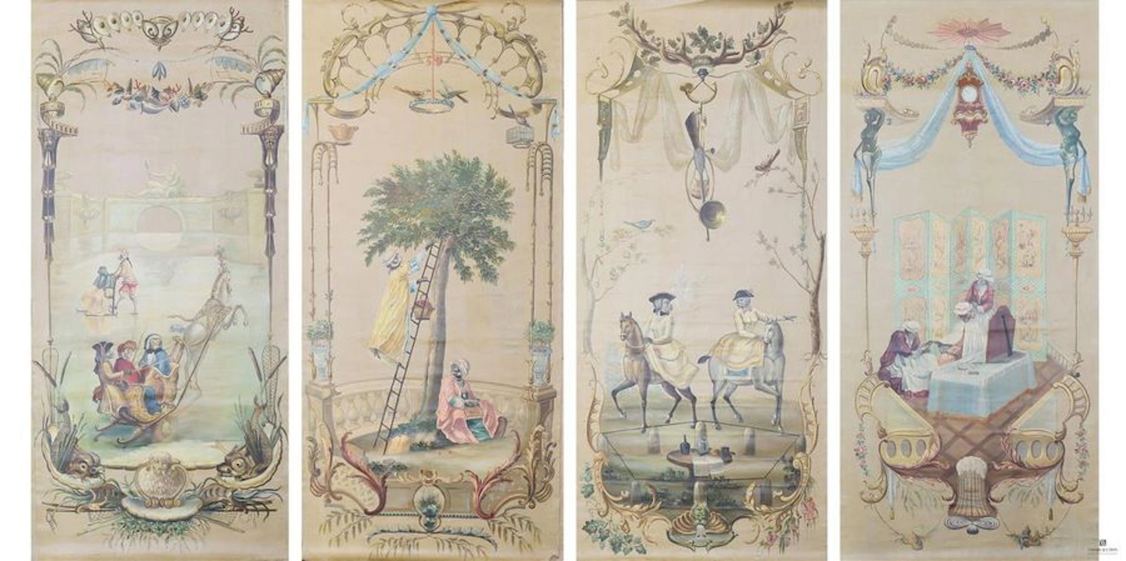 Suite de quatres huiles sur toile représentant…