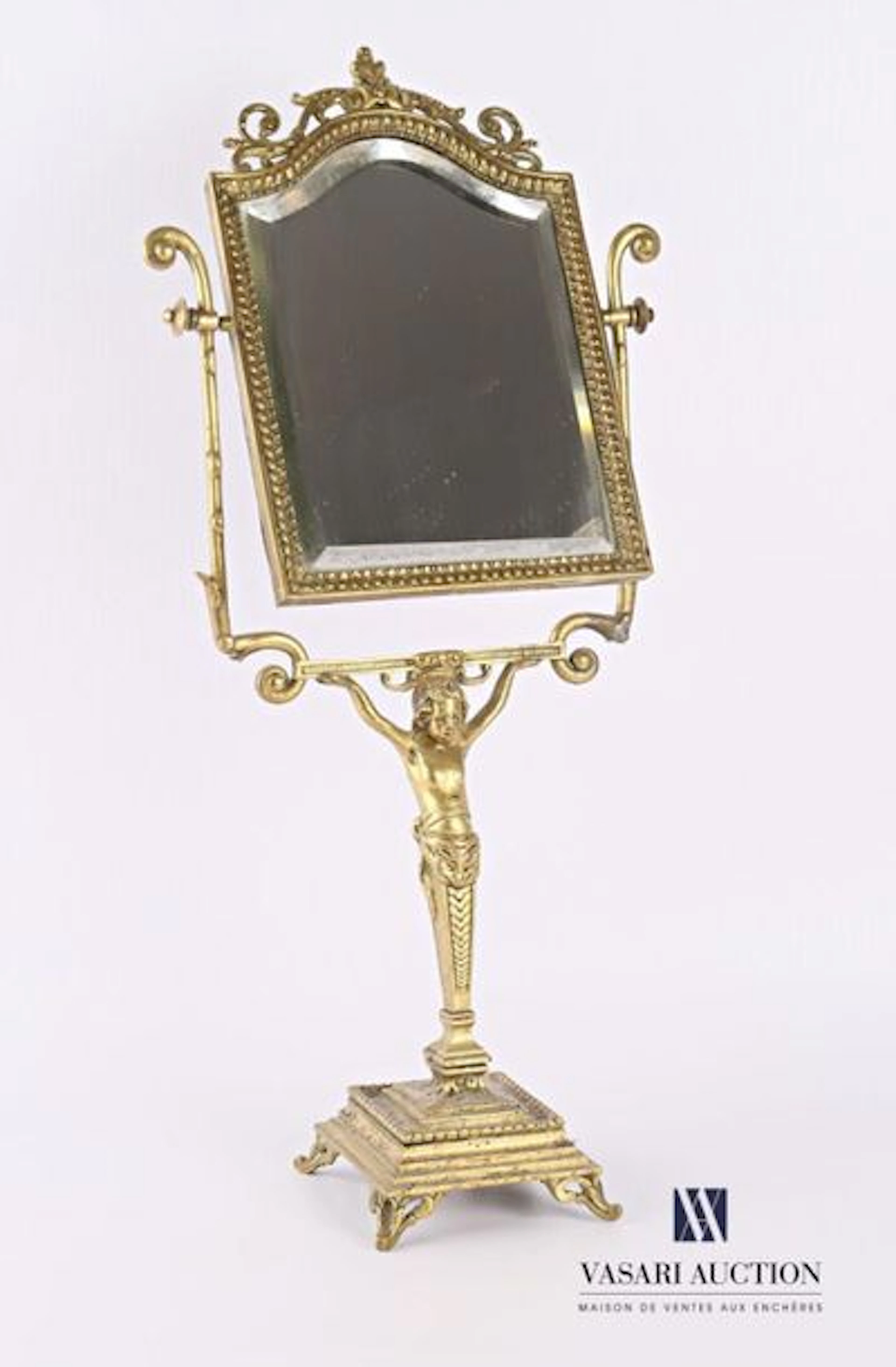 Miroir psyché en bronze, la glace bisautée…