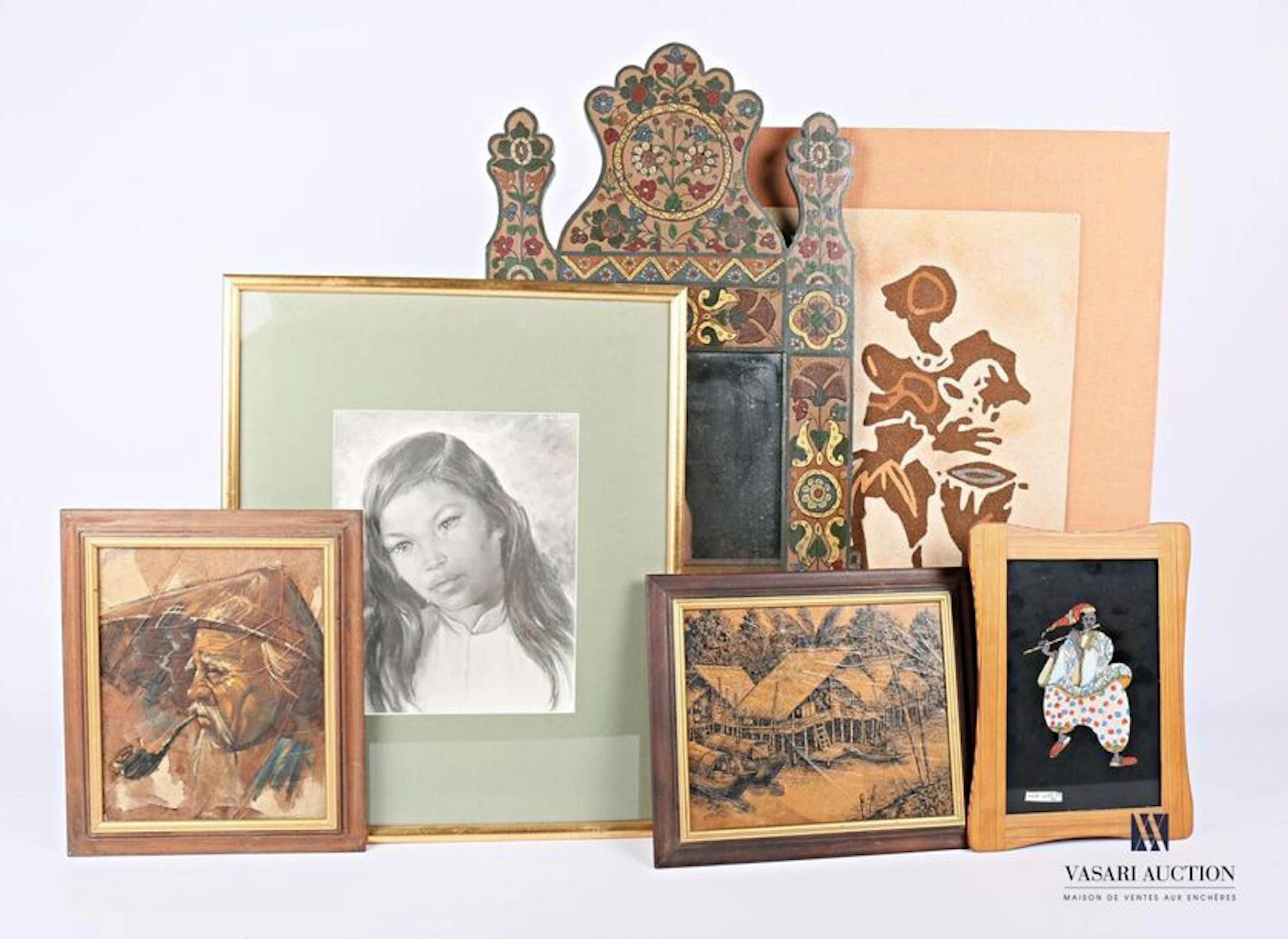 Lot de cinq pièces encadrées comprenant une... - Lot 188 - Vasari Auction