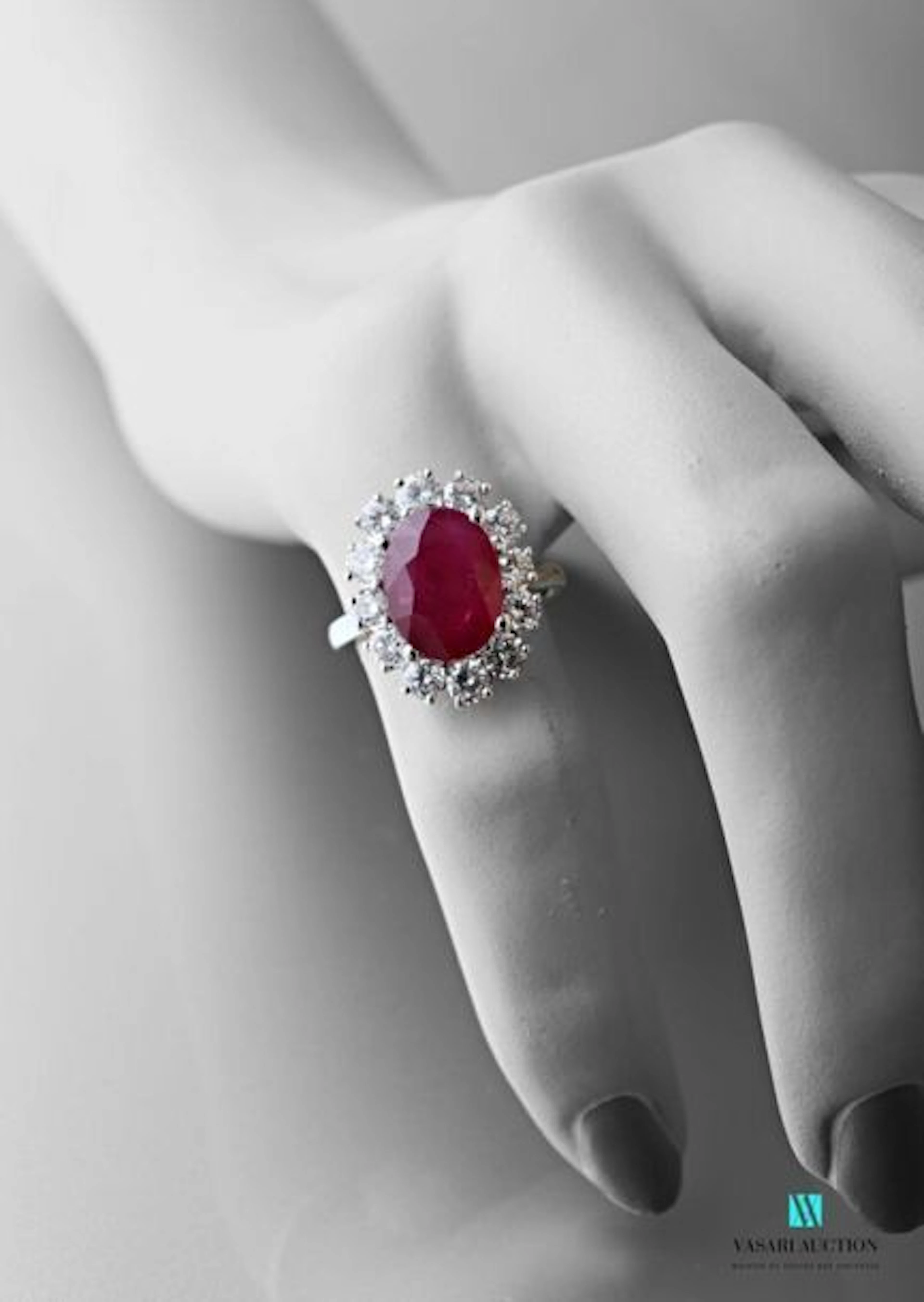 Bague pompadour en or gris 750 millième sertie... - Lot 124 - Vasari Auction