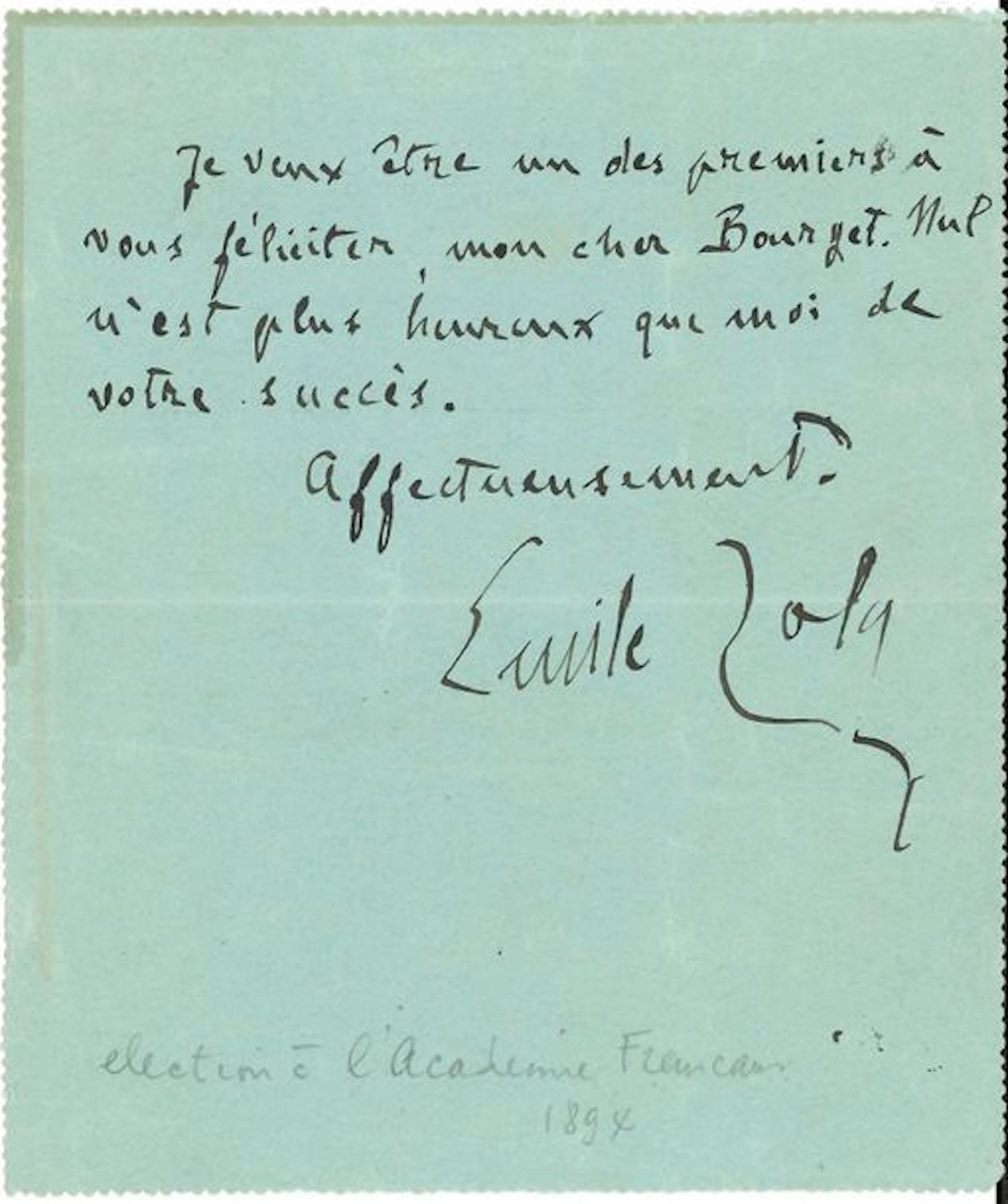 ZOLA Émile (1840-1902). L.A.S. « Emile Zola »,...