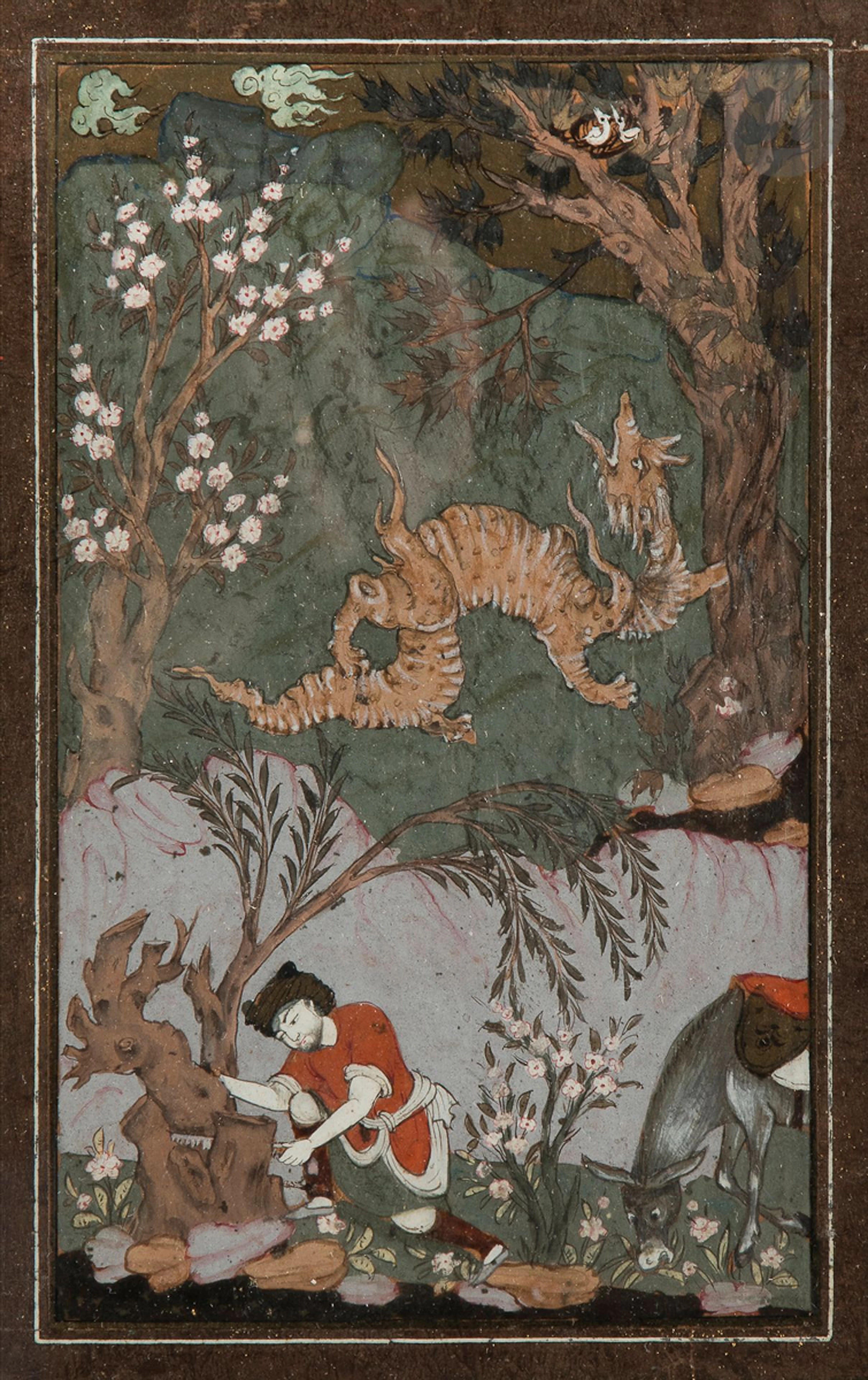 Le bûcheron et le dragon, Iran, style safavide,... - Lot 79 - Ader