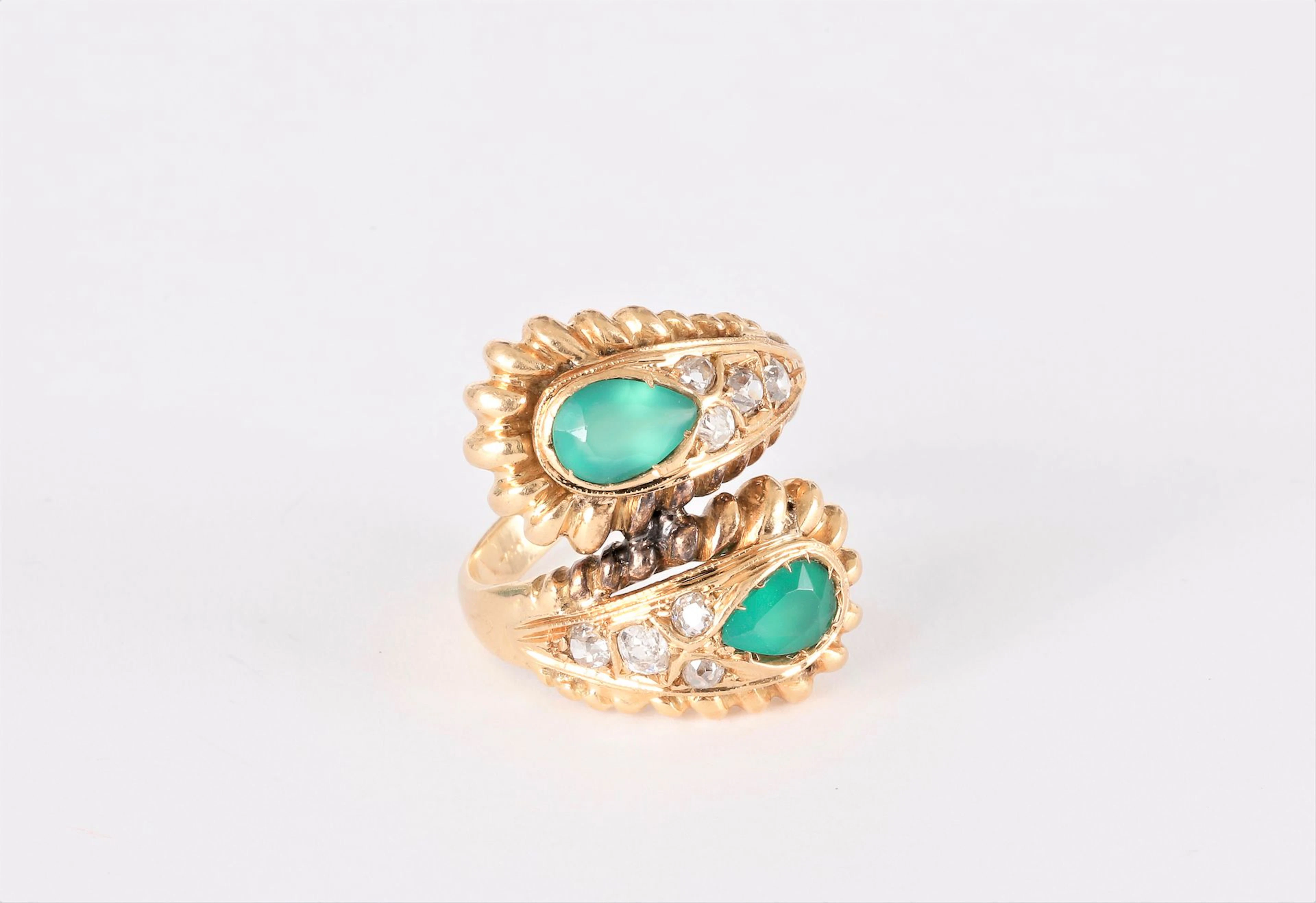 Bague croisée en or 18K (750) sertie de deux... - Lot 220 - Ader