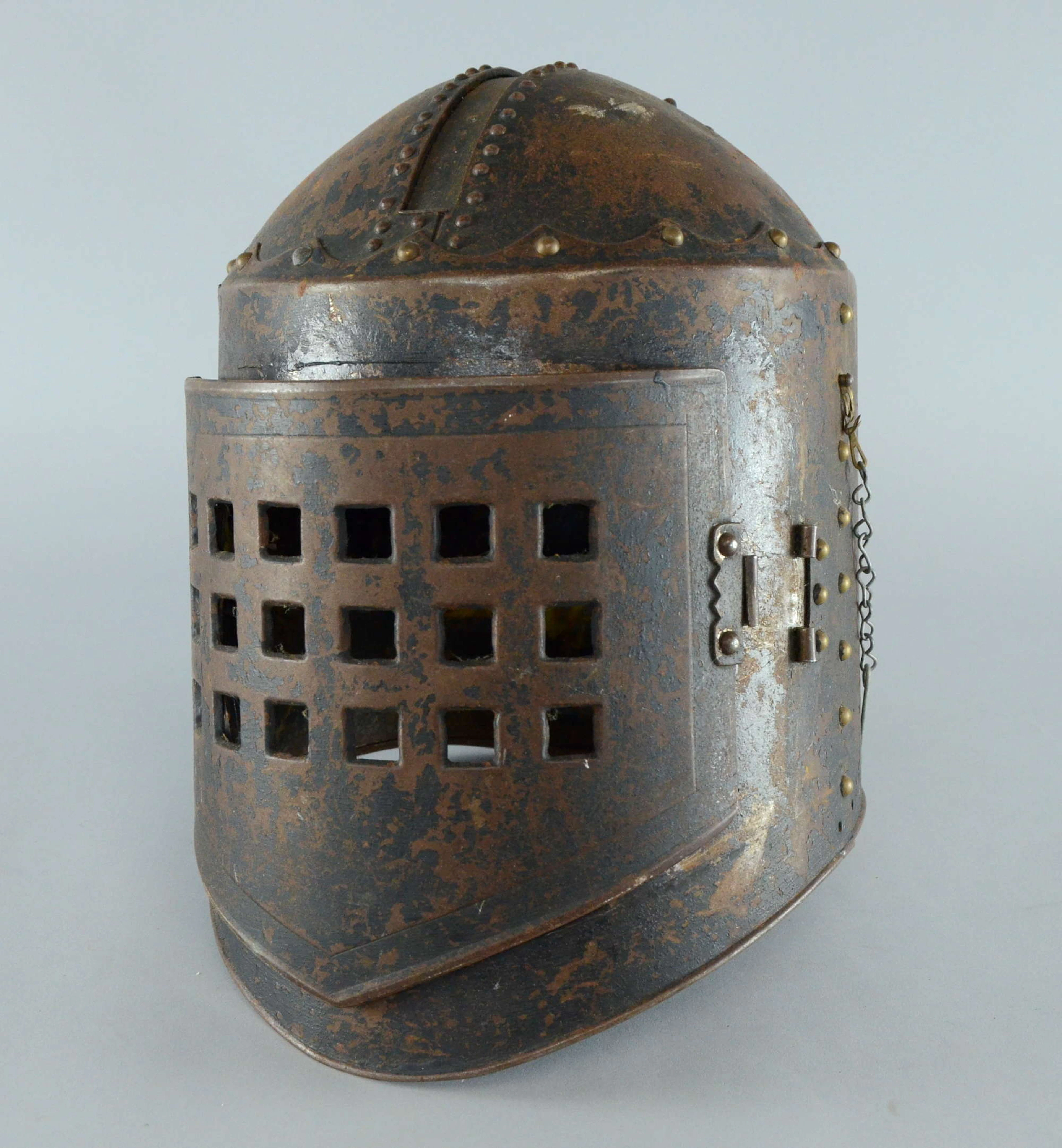 Jabberwocky (1977) a production used prop medieval style metal helmet