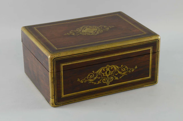 Regency rosewood brass inlaid gentleman's dressing box opening to reveal a mirror