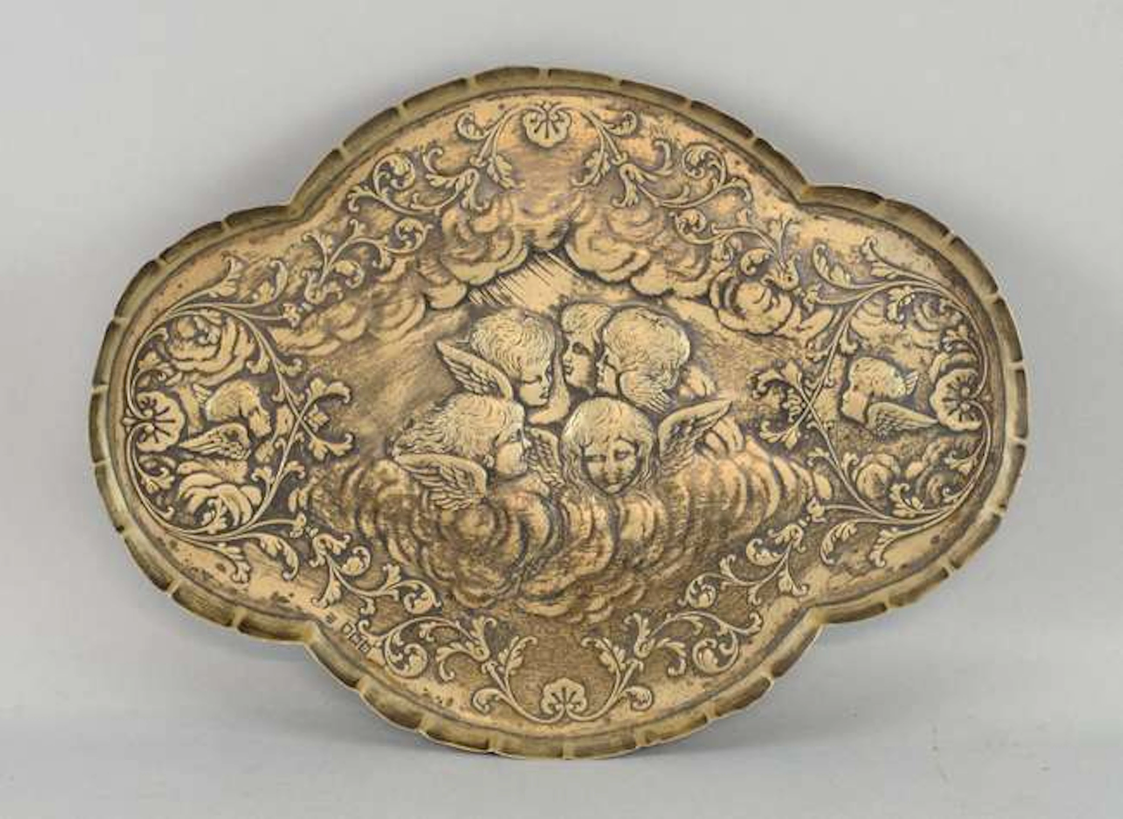 William Comyns silver tray with 'angel head' decoration after...