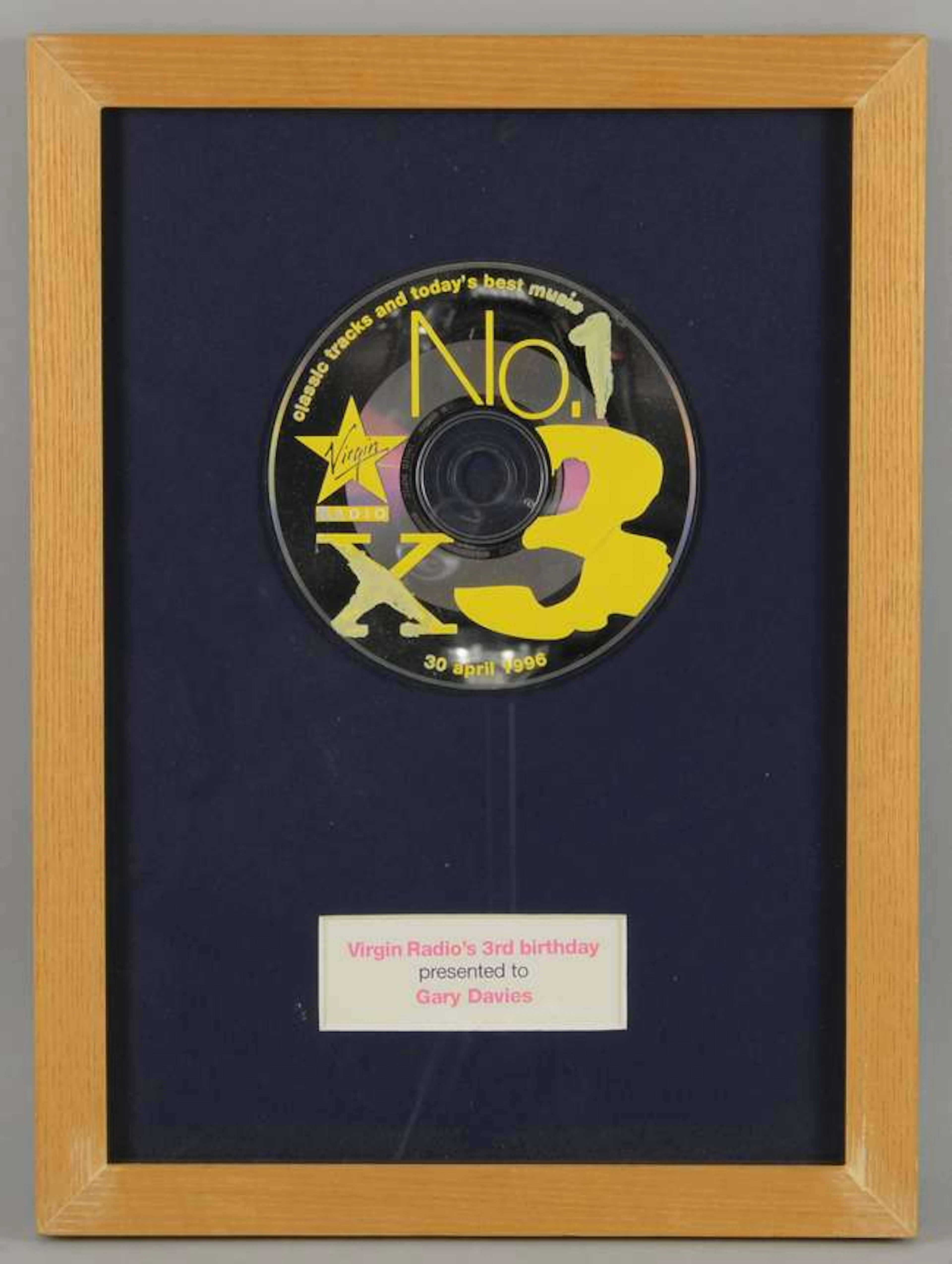 His Masters Voice Gold Disc Presented to Gary Davies with Thanks For