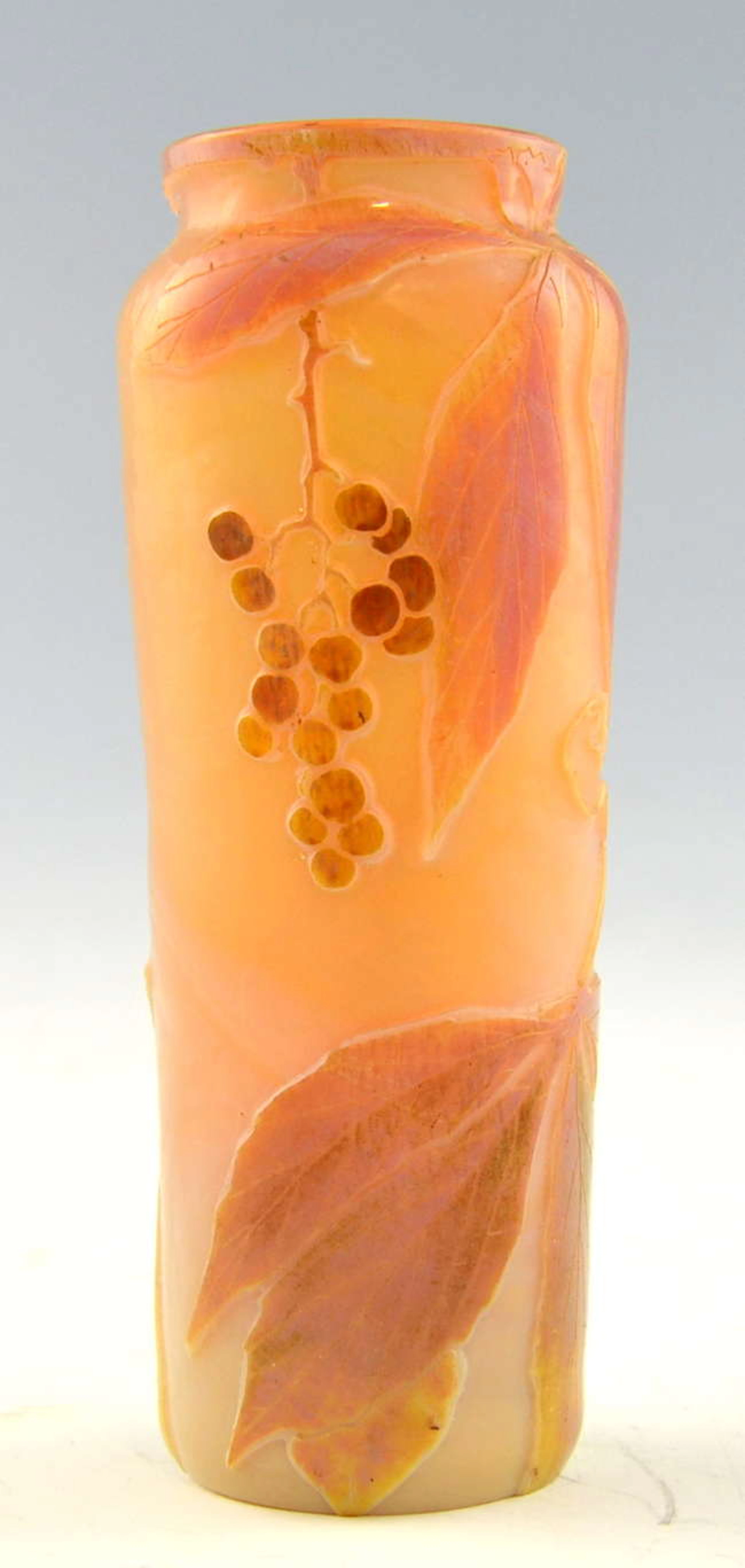 Legras French cameo glass vase, with design of laurel leaves and berries