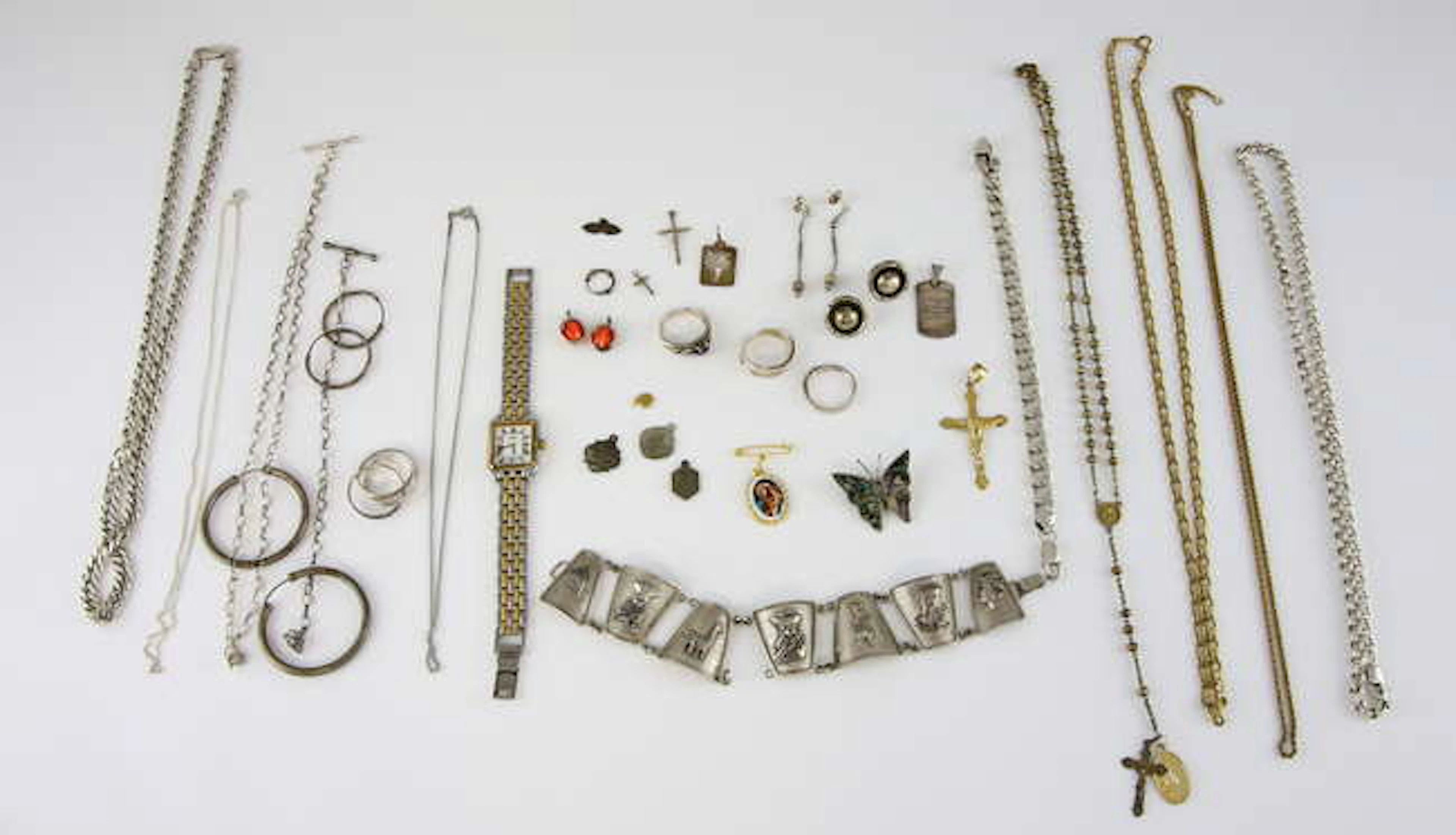 A group of silver and costume jewellery