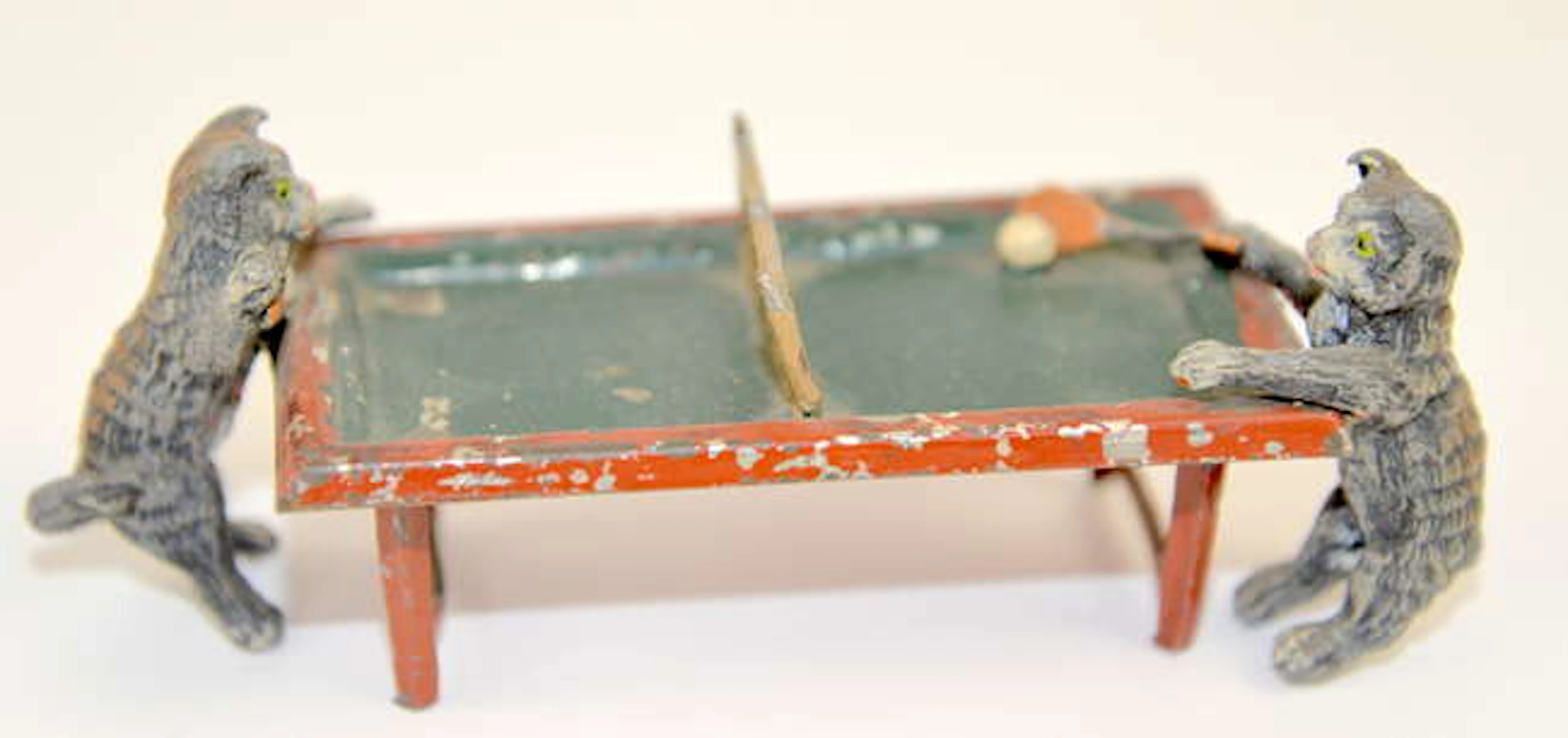 Austrian cold painted bronze group of two cats playing table tennis