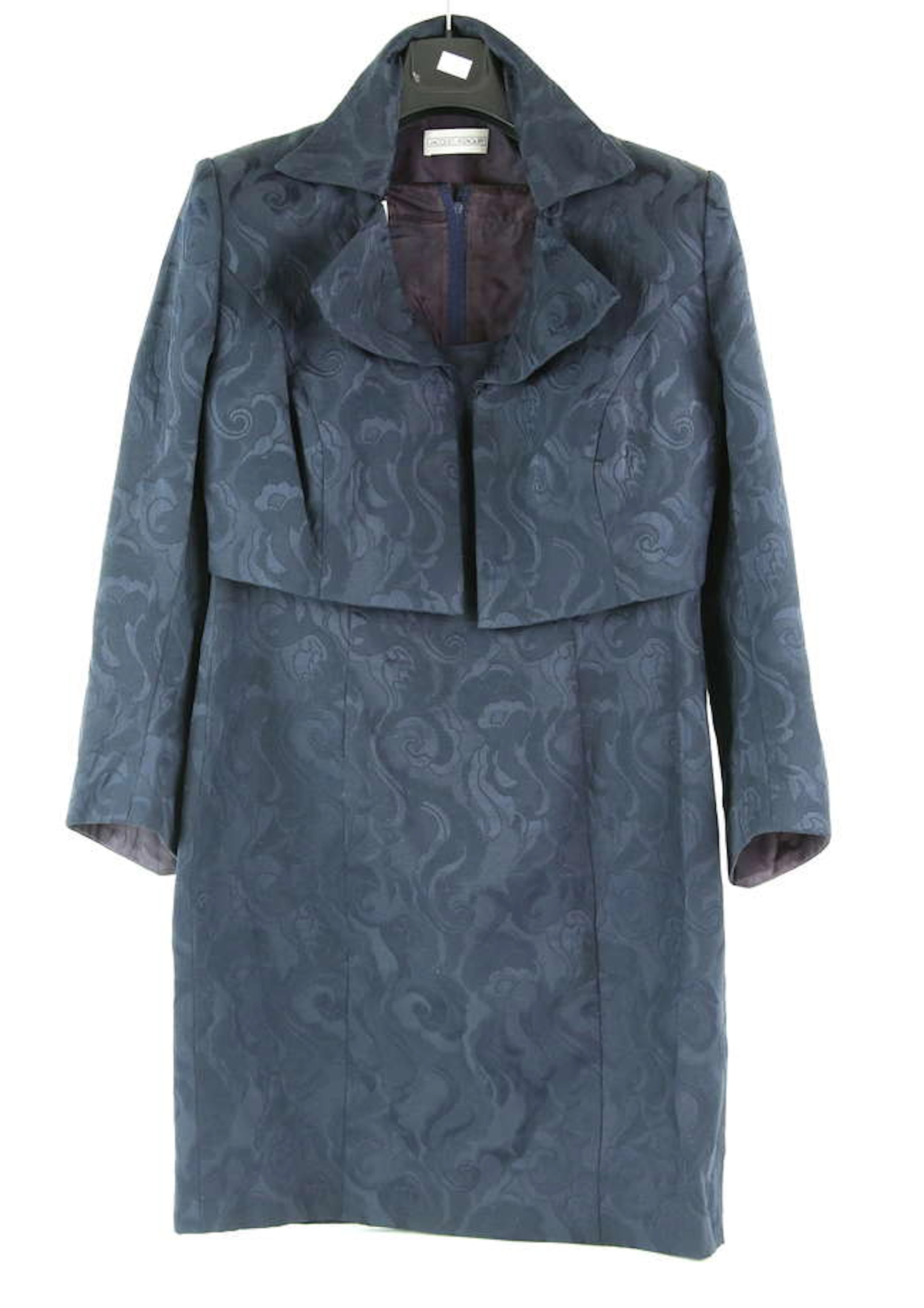 80s fashion to include Karl Lagerfeld navy skirt ensemble...