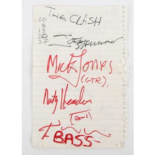 The Clash - Page signed by Joe Strummer, Mick Jones, bassist, Paul