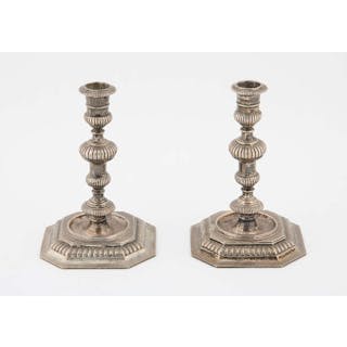 Pair of modern Queen Anne style silver candle sticks by C J Vander