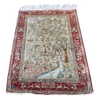 Persian/North Indian rug, mid 20th century, woven with a scene of