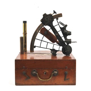 Heath and Co. brass and wood sextant, stamped to the armature, with